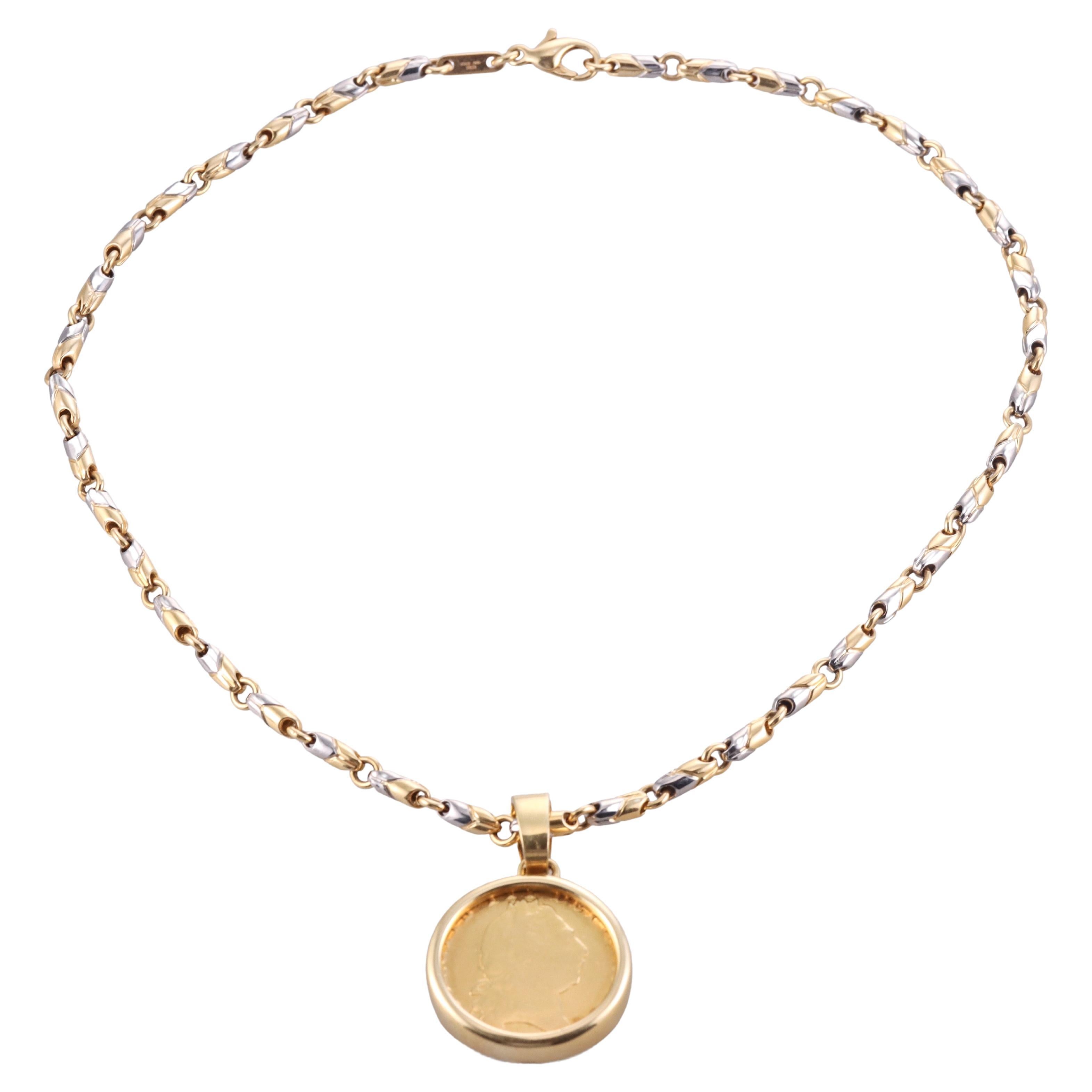 Bulgari Collier pendentif Monete en or et acier