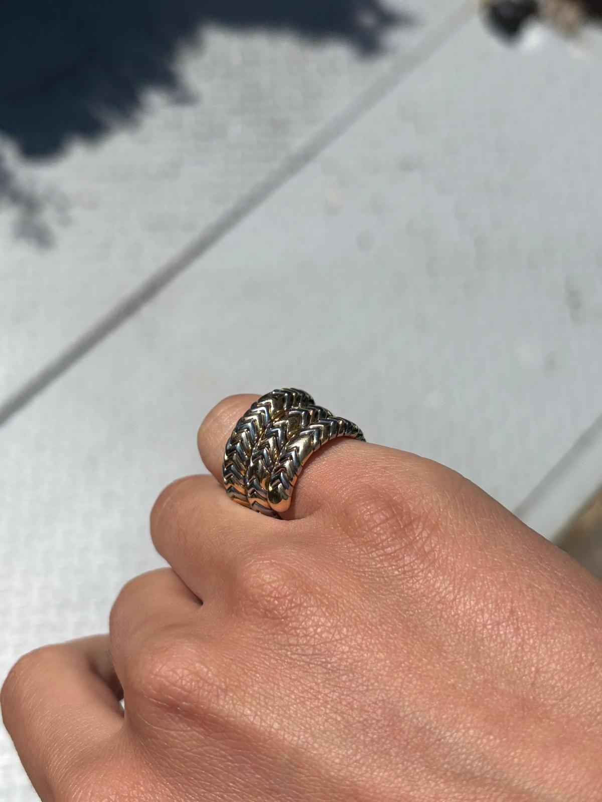 da uomo o donna Bulgari Gold and Steel Spiga Wrap Ring in vendita