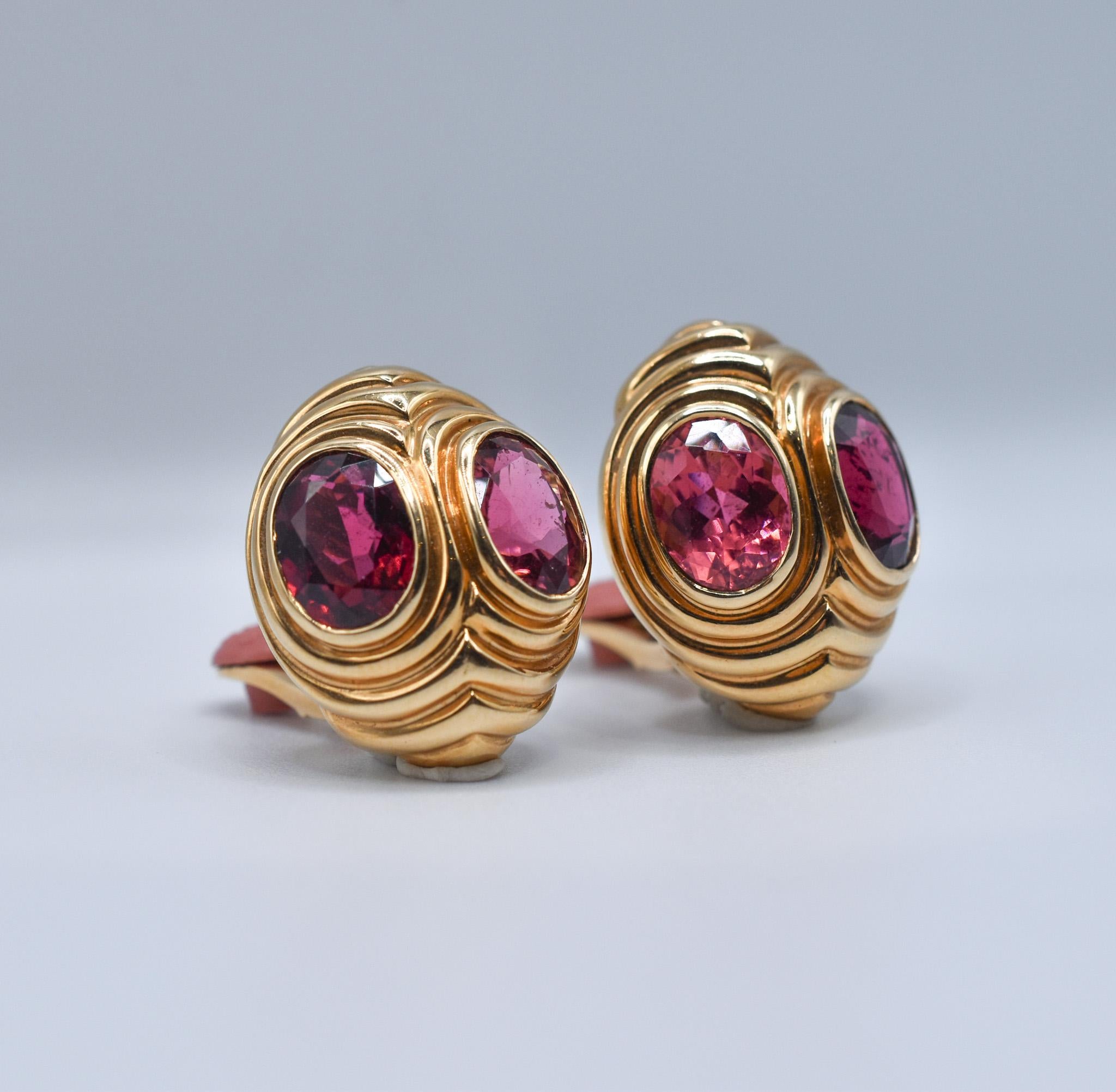 Mixed Cut Bulgari Gold and Tourmaline Earclips For Sale