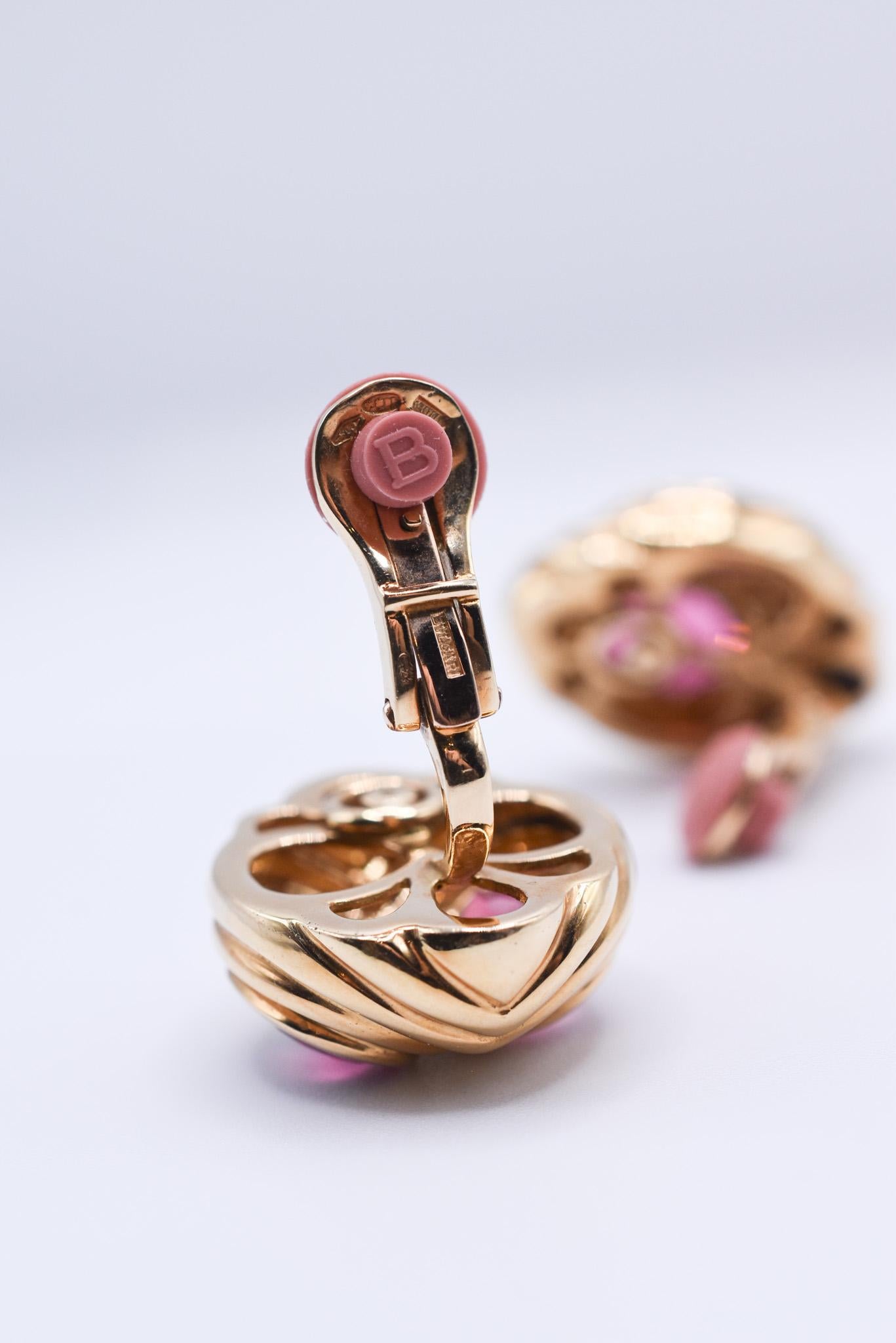 Bulgari Gold and Tourmaline Earclips In Excellent Condition For Sale In New York, NY
