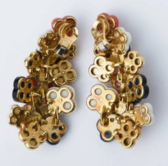 Bulgari Gold, Coral, Onyx & White Agate Earrings - '90s