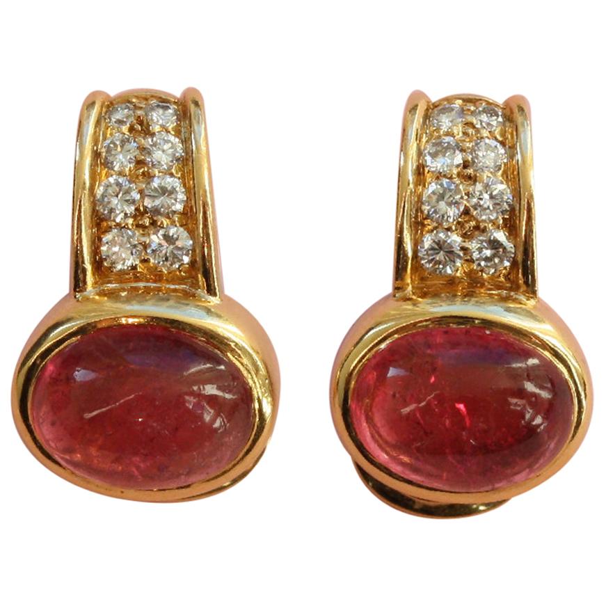Bulgari Gold Diamond and Pink Tourmaline Earclips