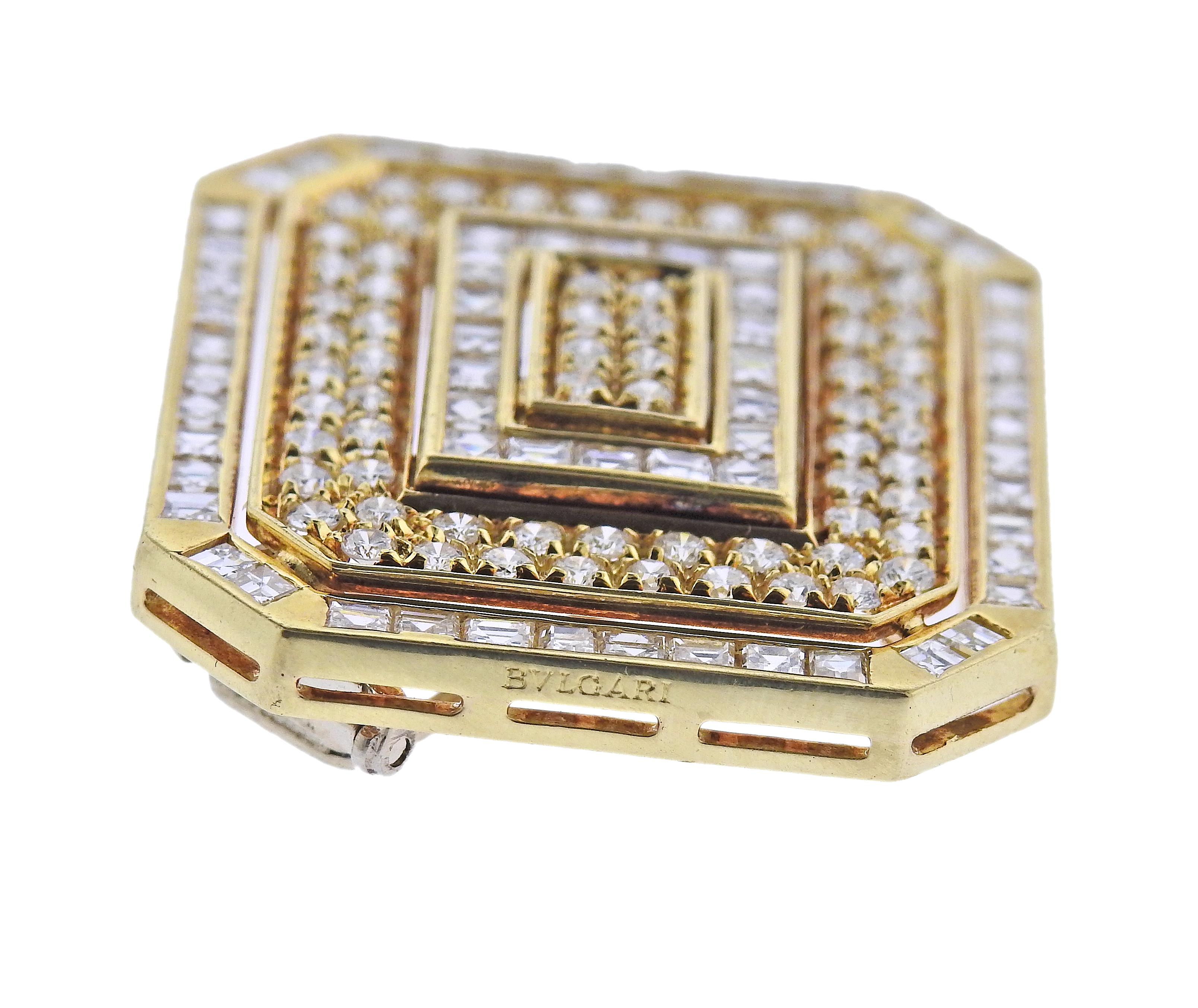 Round Cut Bulgari Gold Diamond Brooch Pin