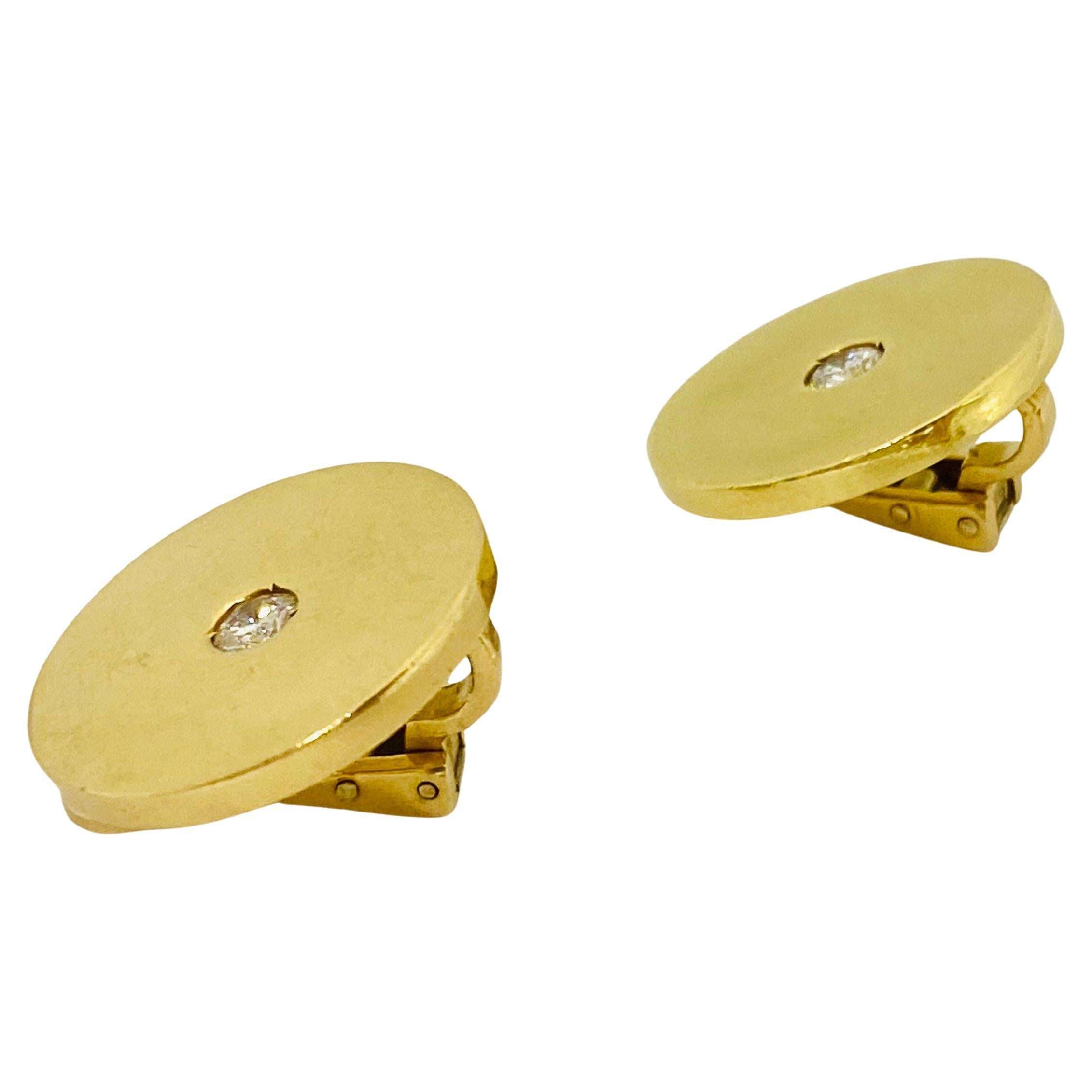 Round Cut Bulgari Gold Diamond Earrings Button Shape