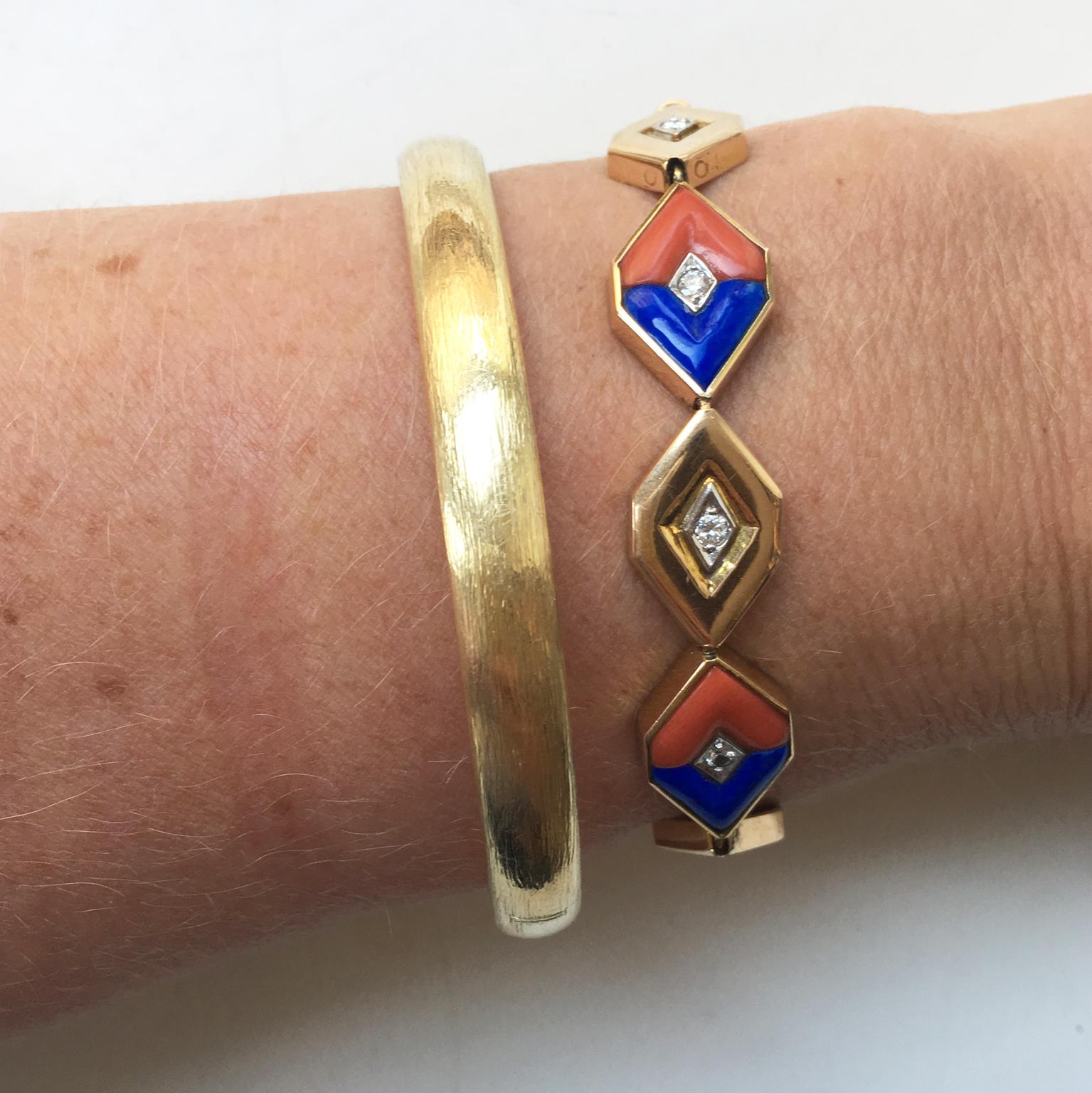 Bulgari Gold, Diamond, Lapis and Coral Bracelet In Excellent Condition In Amsterdam, NL