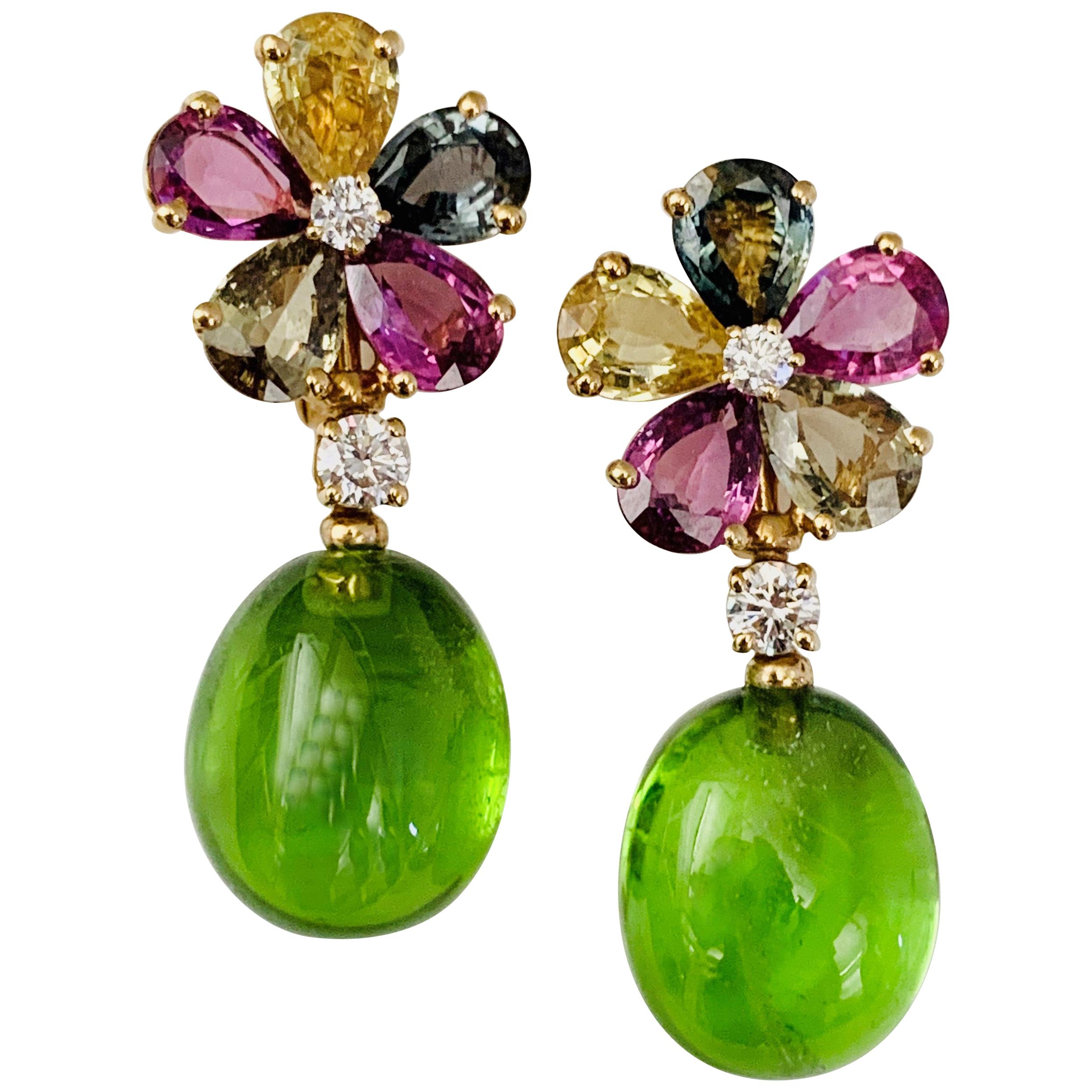 Bulgari Gold Diamond Multicolored Sapphire Earrings