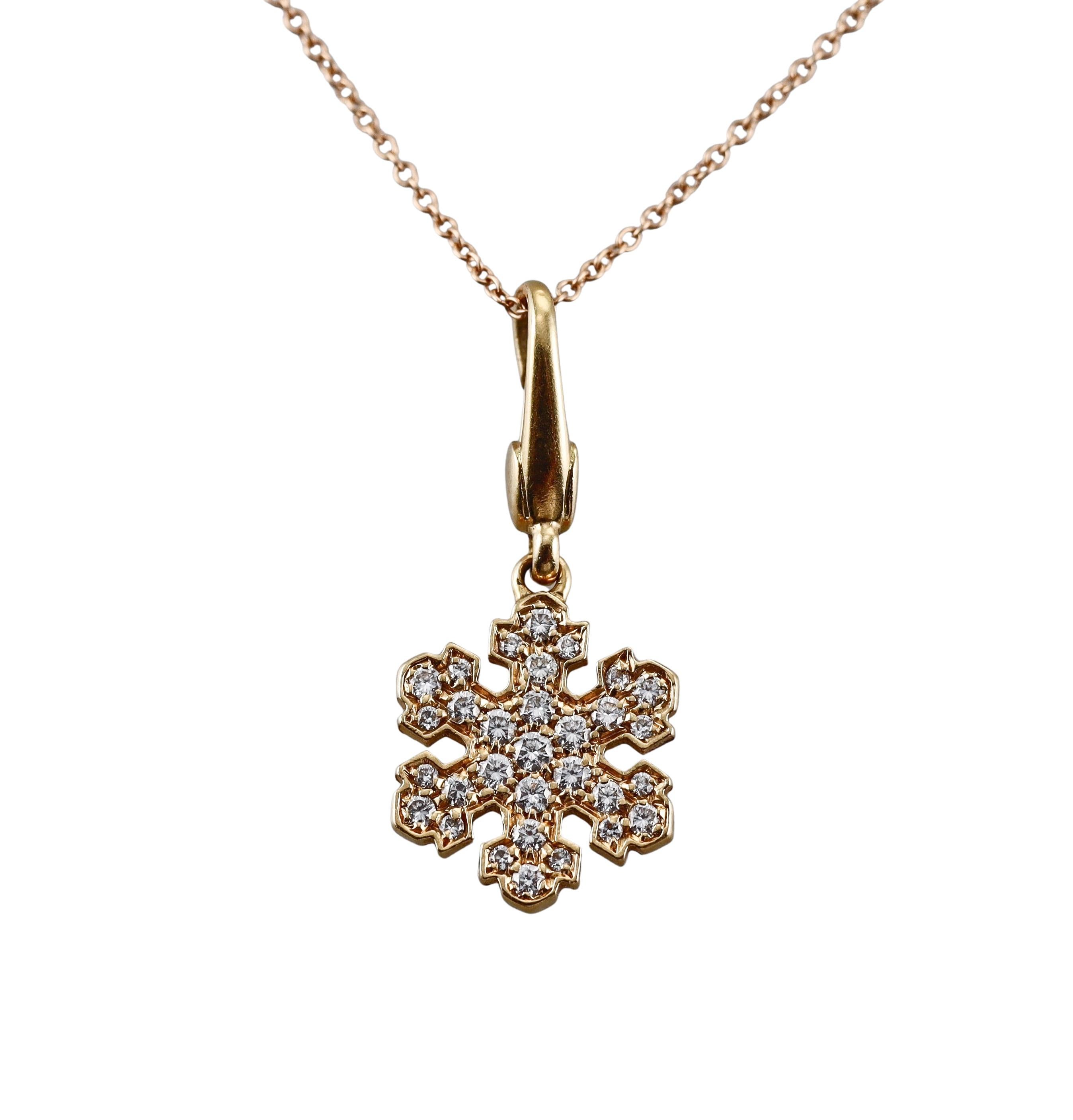 Bulgari Gold Diamond Snowflake Charm Pendant on Tiffany & Co Chain Necklace