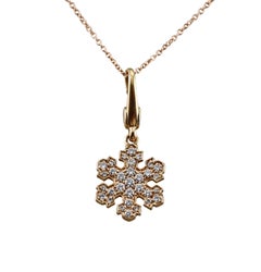 Bulgari Gold-Diamant-Schneeflocken-Charm-Anhänger an Tiffany & Co Kette Halskette