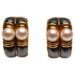 Bulgari Gold Earrings with Pearls and Hematite