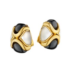 Bulgari Gold Hematite Mother of Pearl Clip Earrings