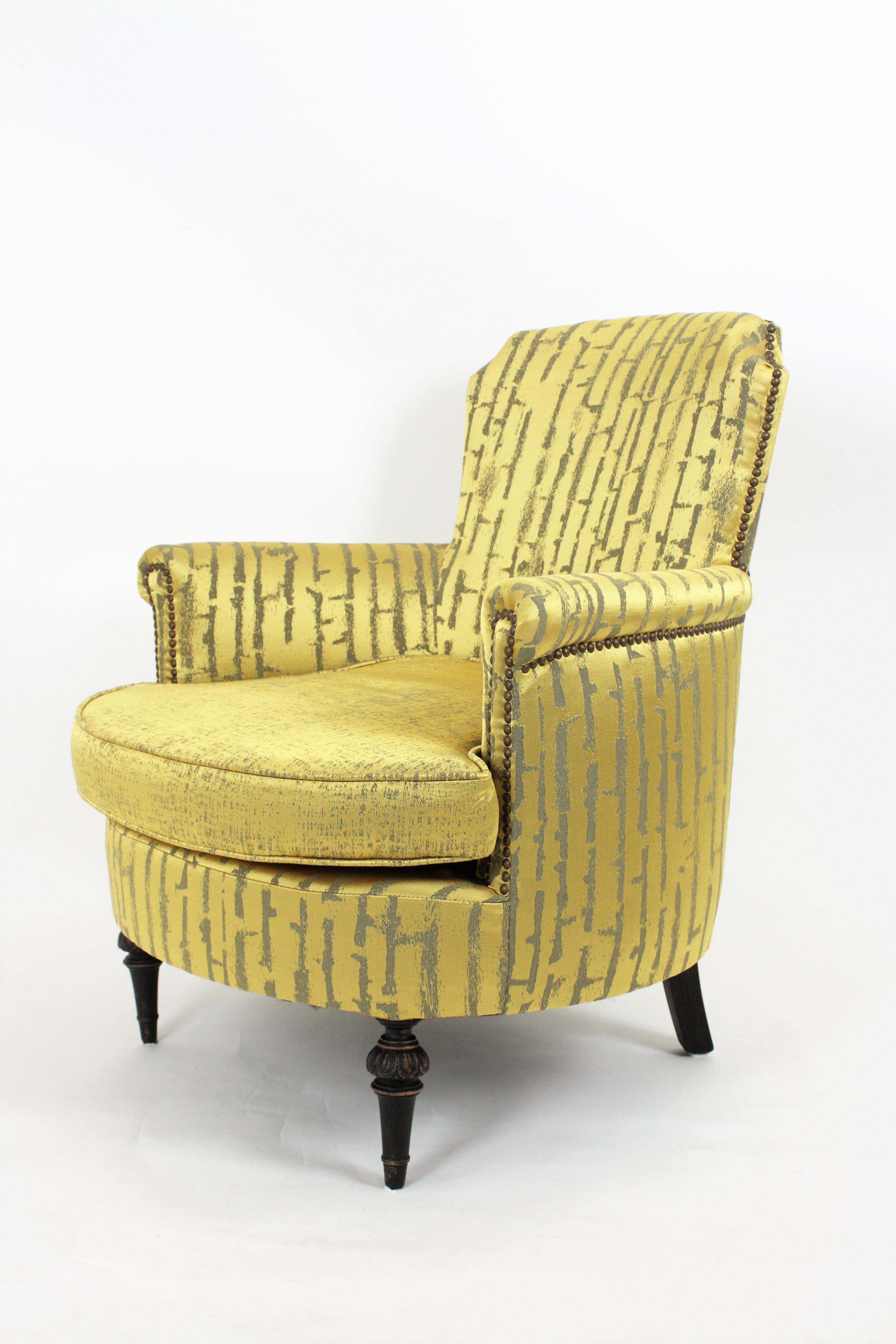 French 1930s Louis XVI Style Armchair in Damask Modern Fabric 3