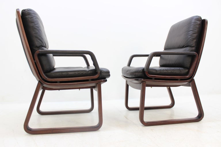 Set of Four Leather Armchairs by Eugen Schmidt, 1970s For Sale 5
