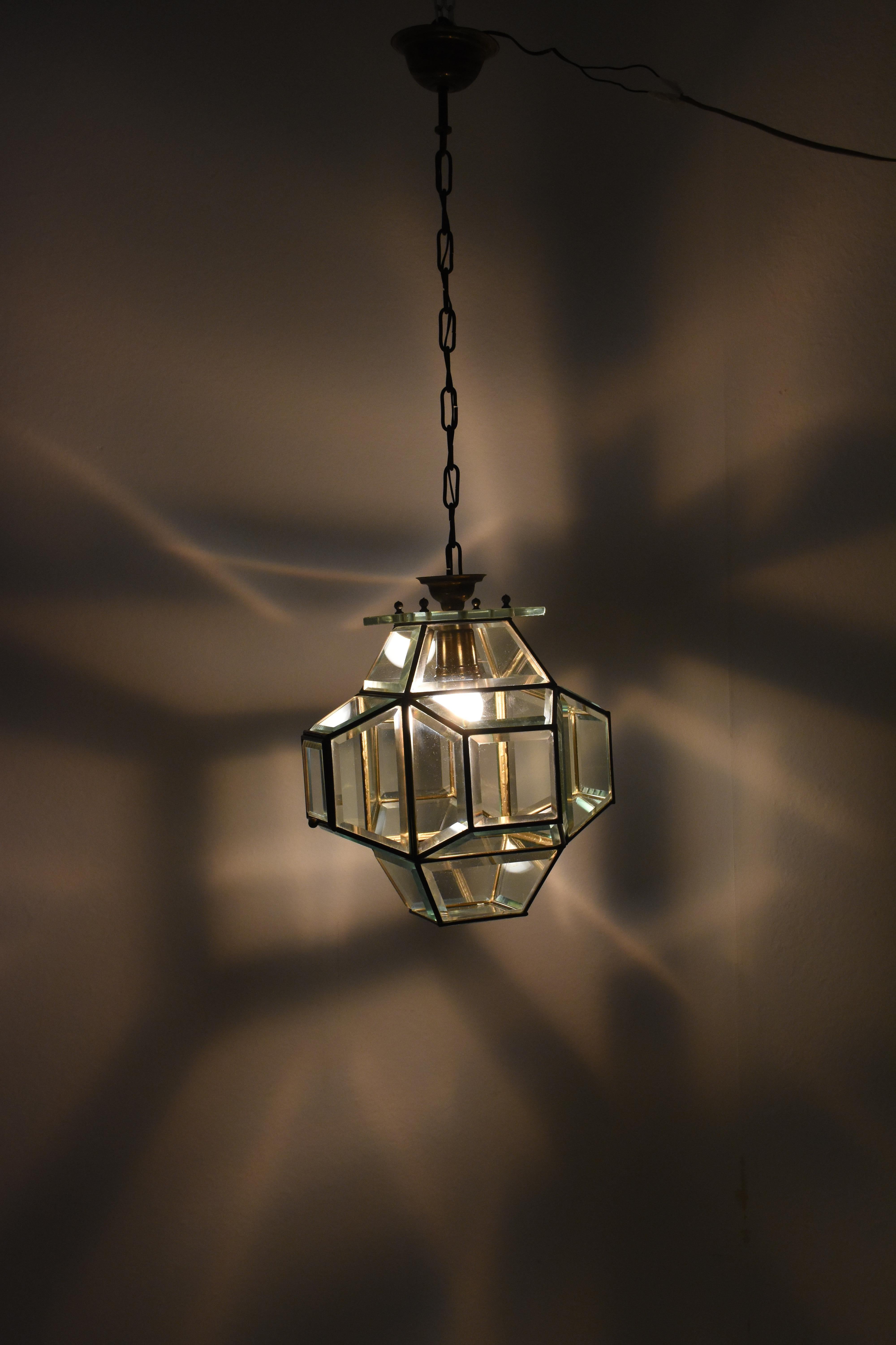 1950s Glass and Brass Lantern Attributed to Fontana Arte, Italy Lighting 4