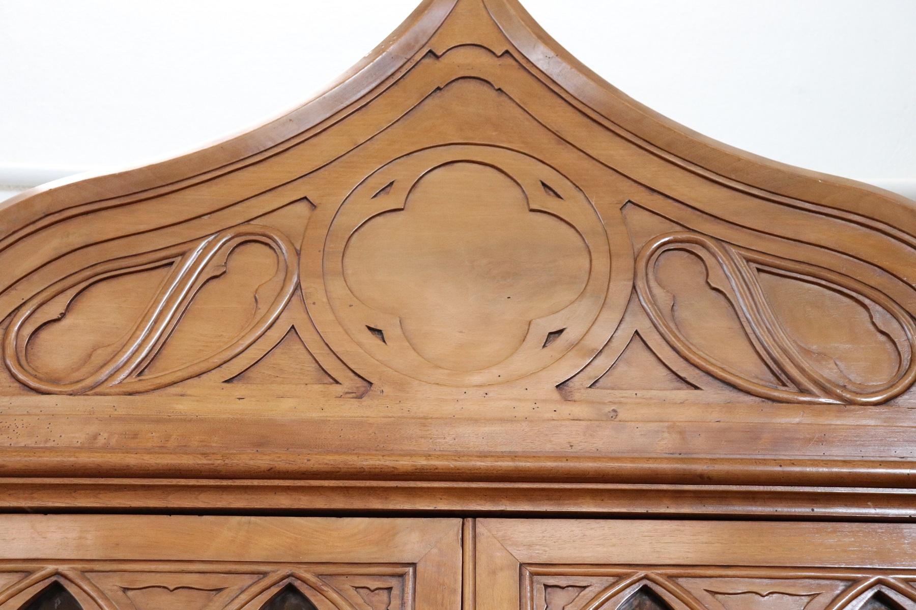 19th Century French Gothic Style Walnut Carved Bookcase or Sideboard 6