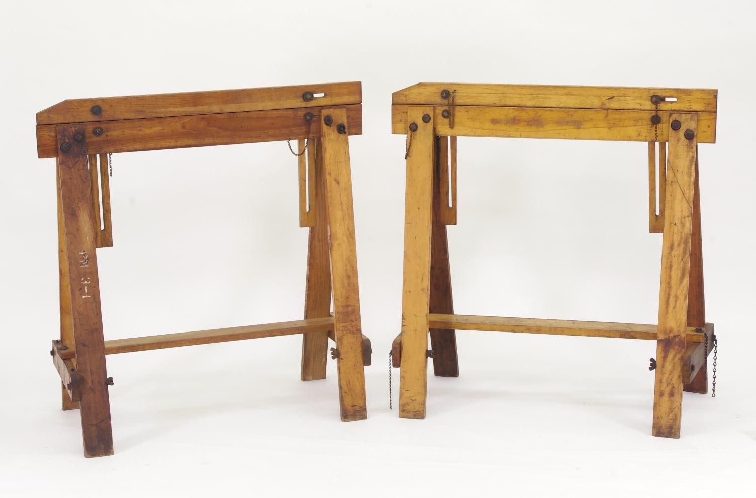 Pair of Adjustable Sawhorses, circa 1920 For Sale 4