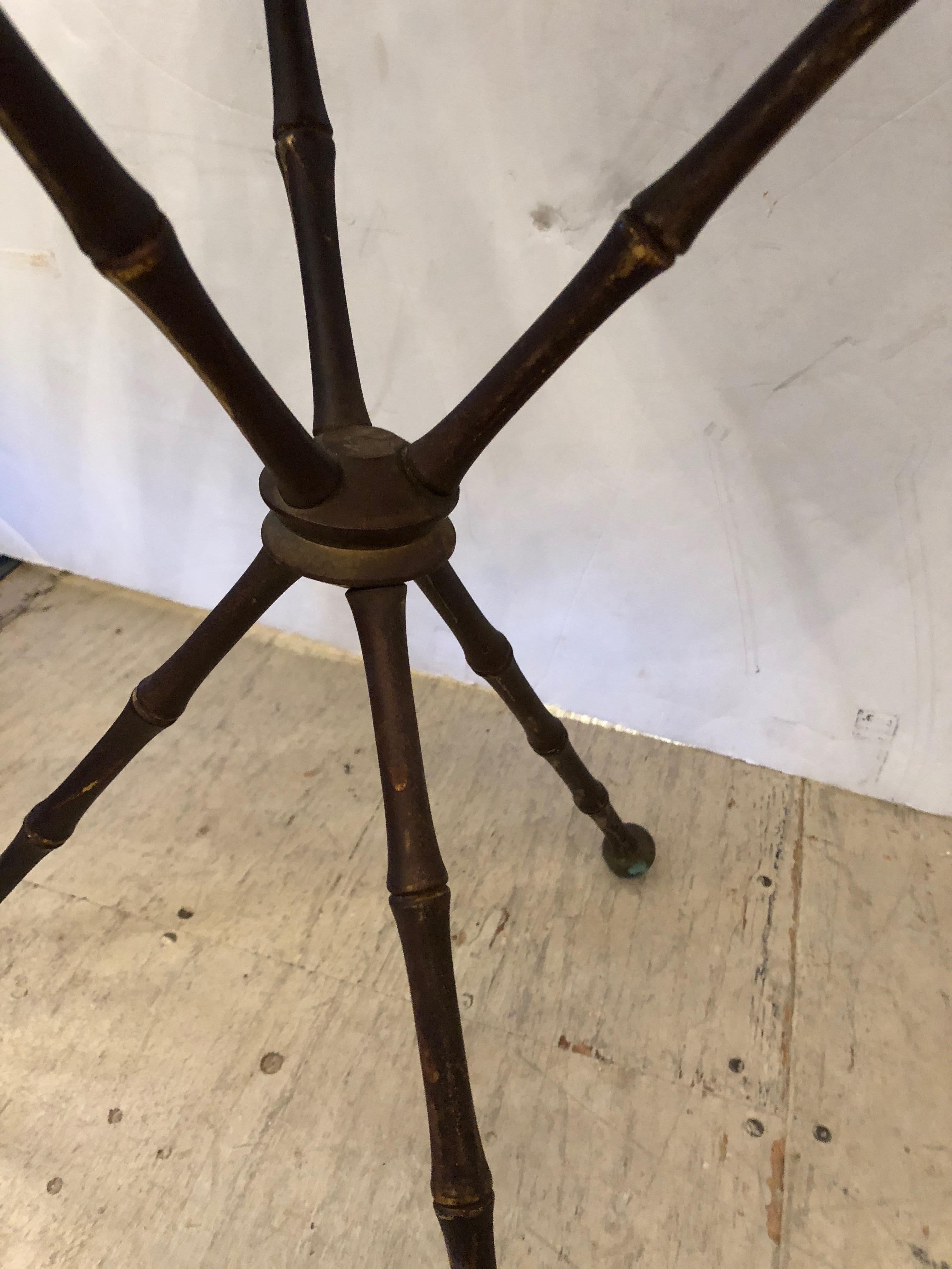 Superb Pair of Brass Faux Bamboo and Marble Top Side or End Tables 4