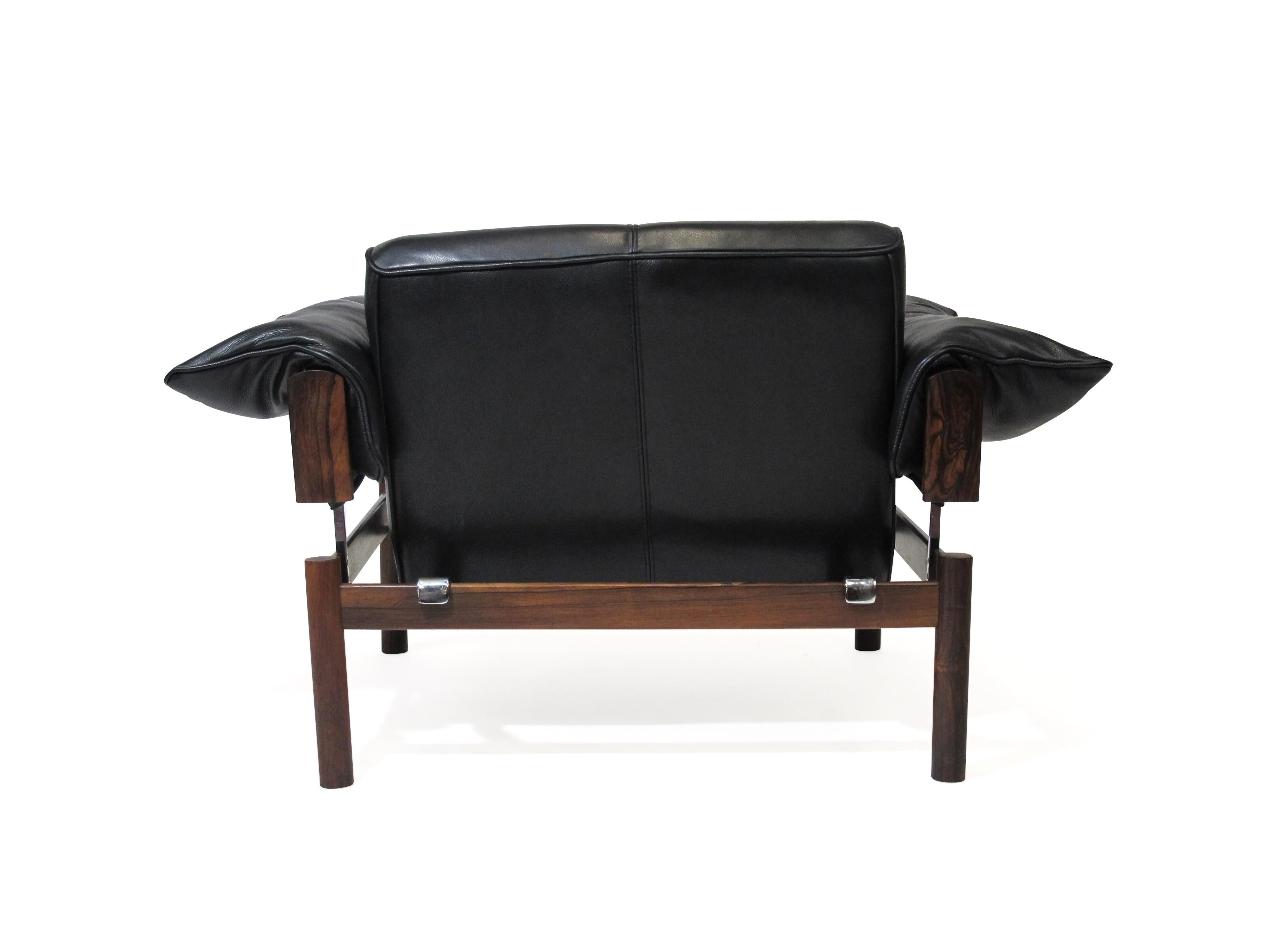 1960 Percival Lafer Brazilian Rosewood Sofa and Chair in Black Leather 4