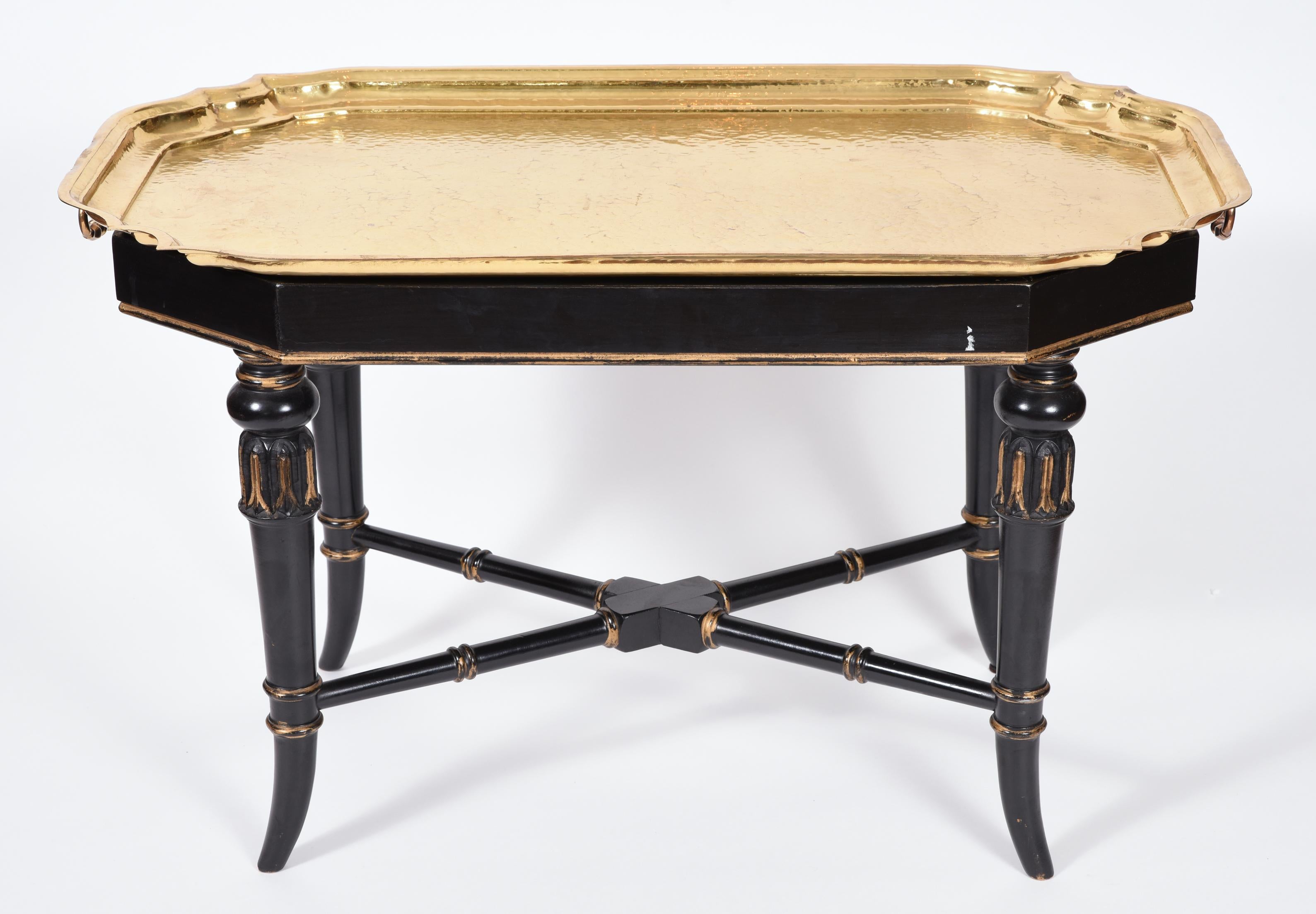 Early 20th Century Wood Frame Brass Tray Table 5