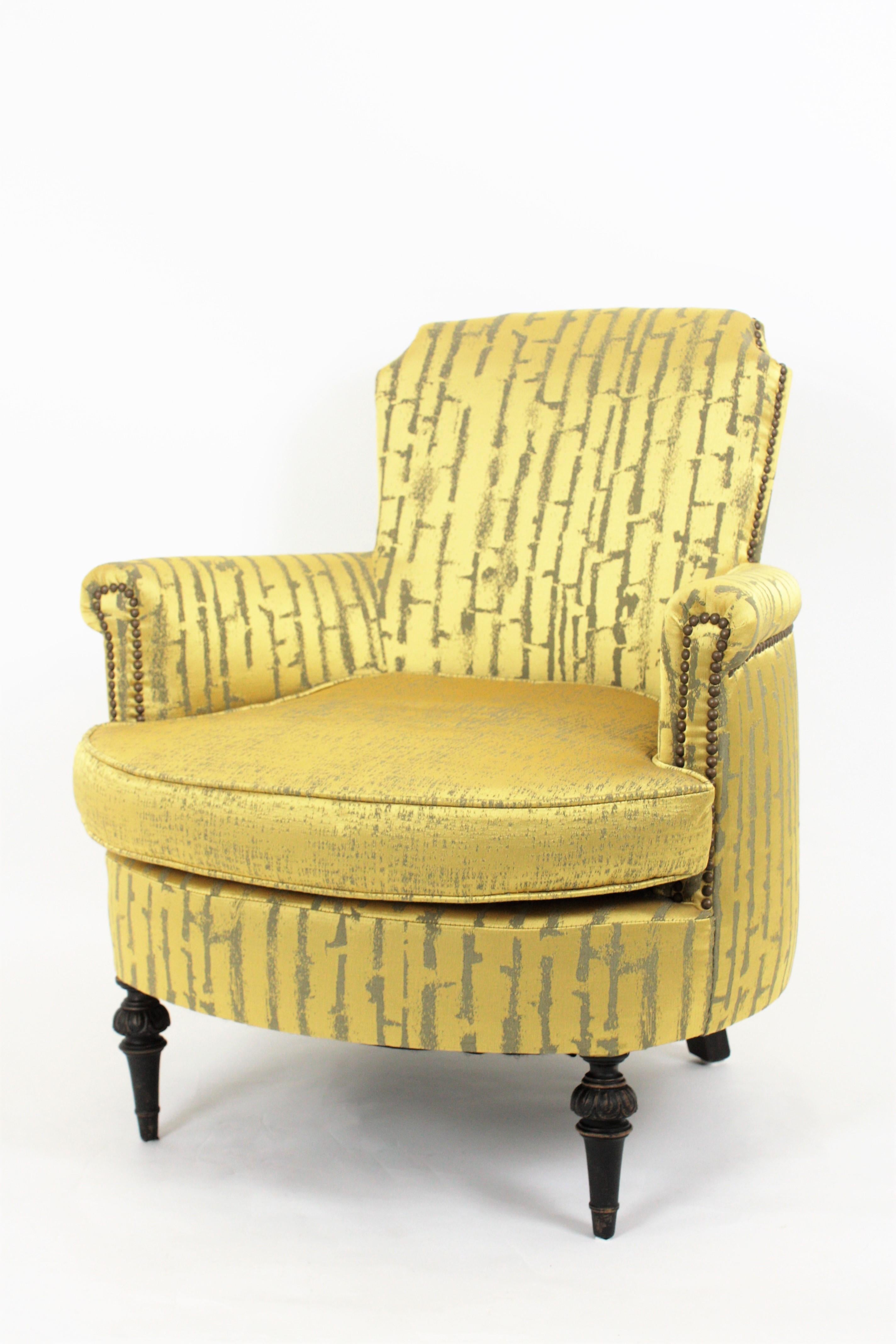 French 1930s Louis XVI Style Armchair in Damask Modern Fabric 4