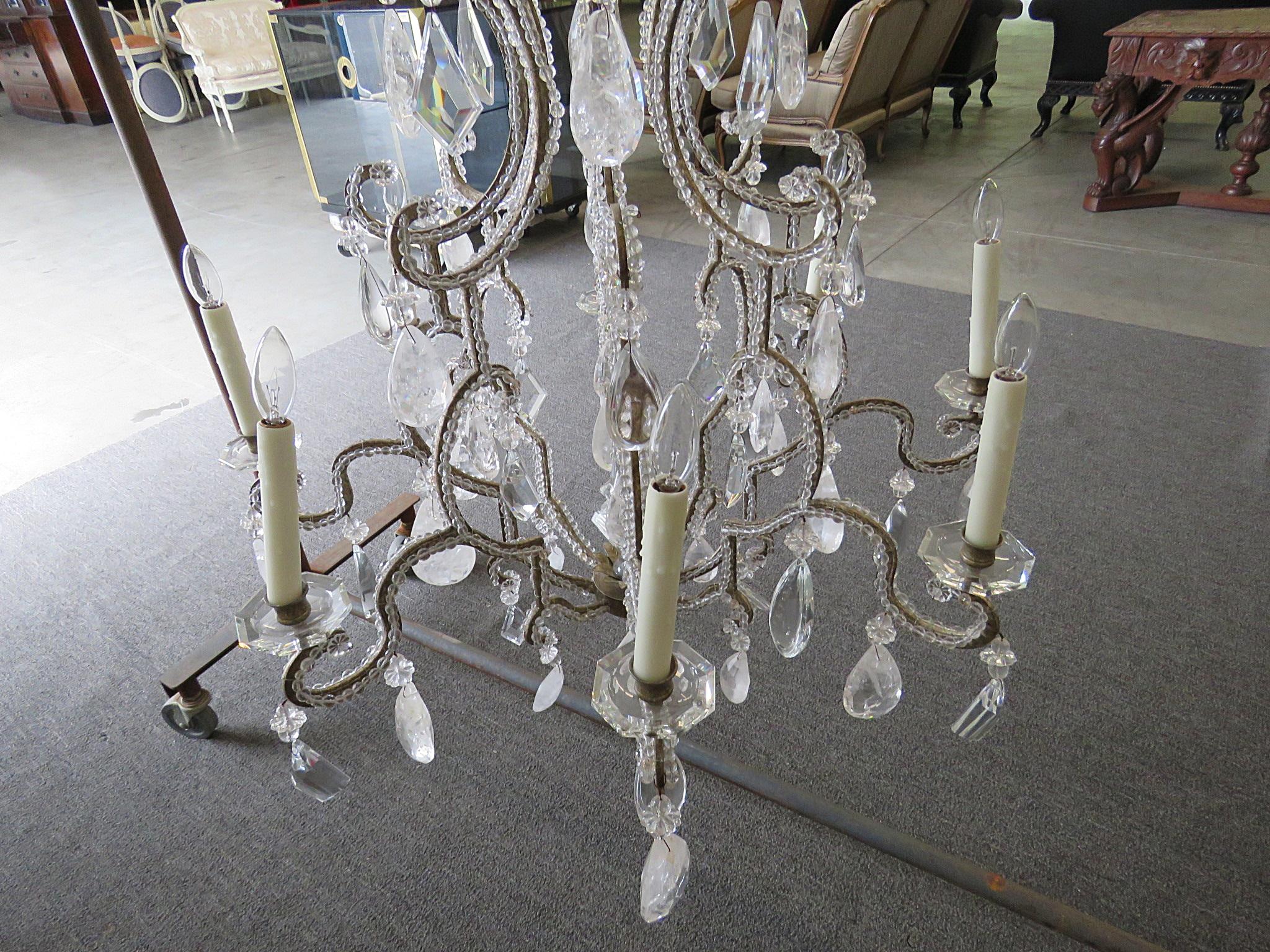 Tall French Vintage Rock Crystal Birdcage Chandelier Attributed to Bagues 4