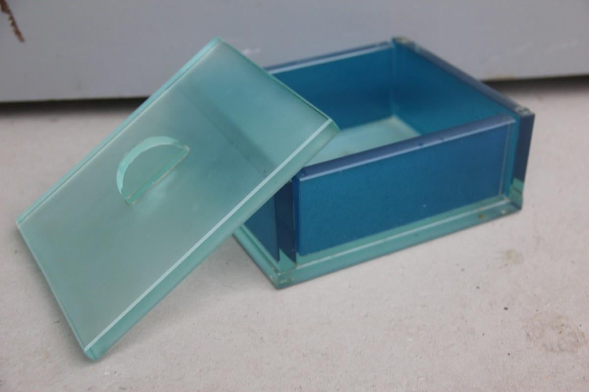 Rectangular Box Blue Italy Design Glass Ettore Sottsass Attributed Fontana Arte 4