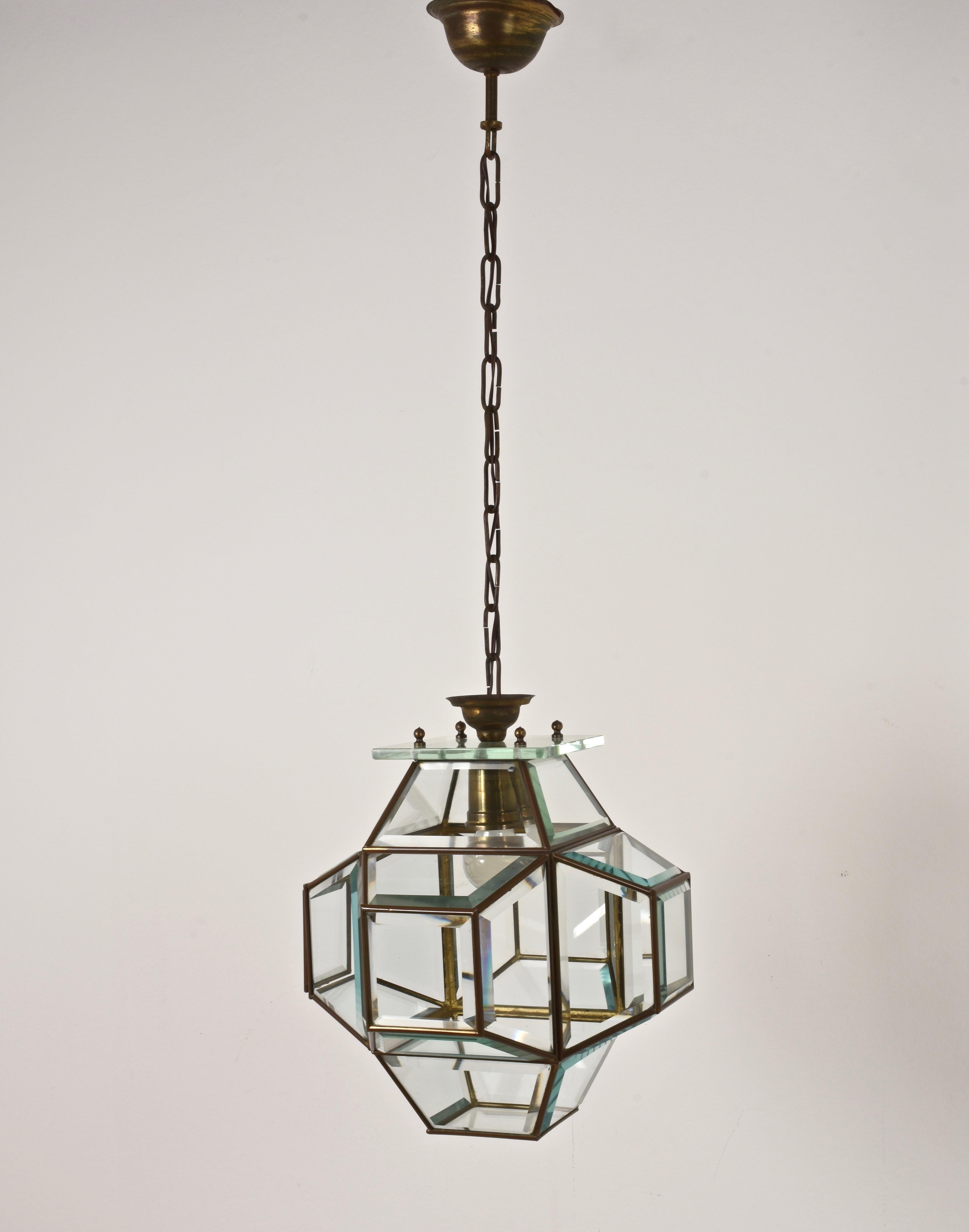 1950s Glass and Brass Lantern Attributed to Fontana Arte, Italy Lighting 5