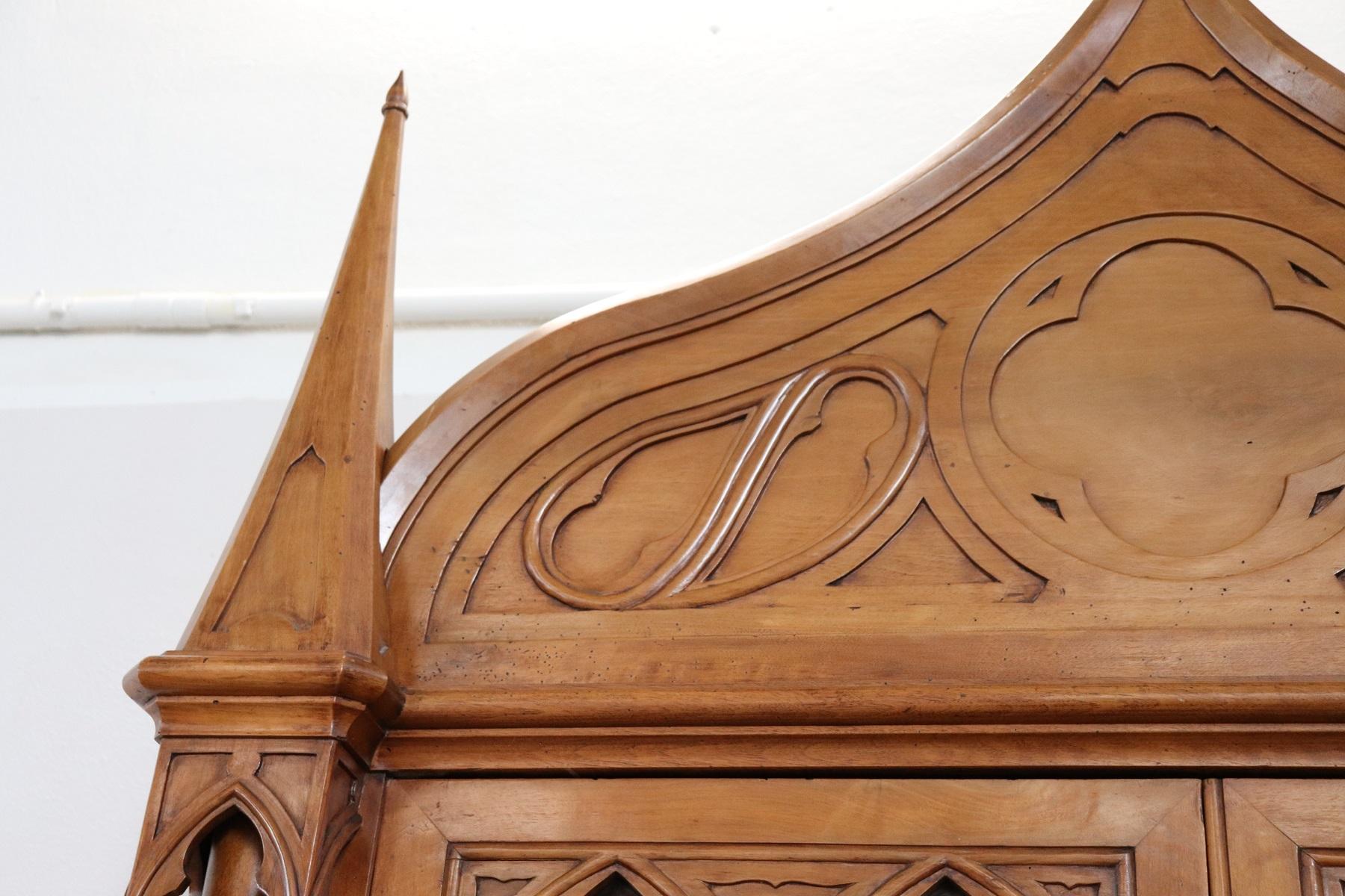 19th Century French Gothic Style Walnut Carved Bookcase or Sideboard 7