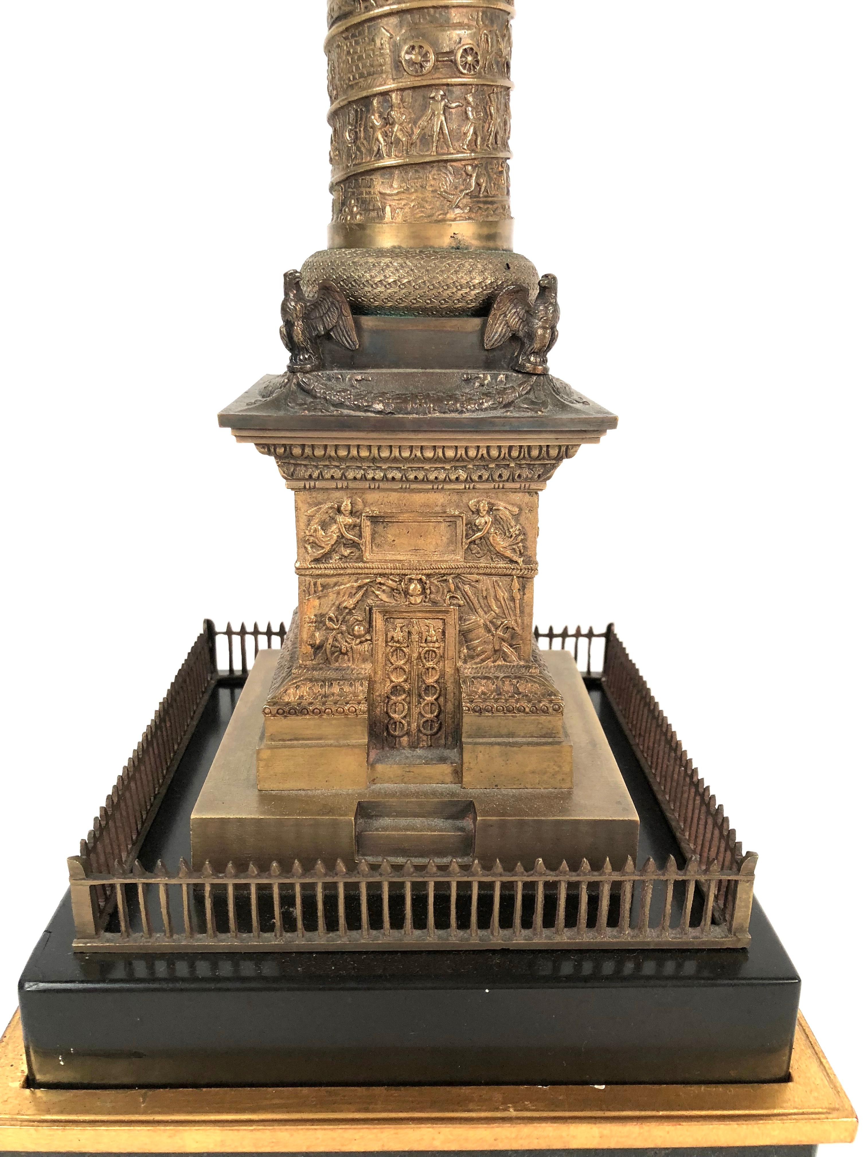 Large Grand Tour Gilt Bronze Model of the Place Vendome Napoleon Column in Paris 1