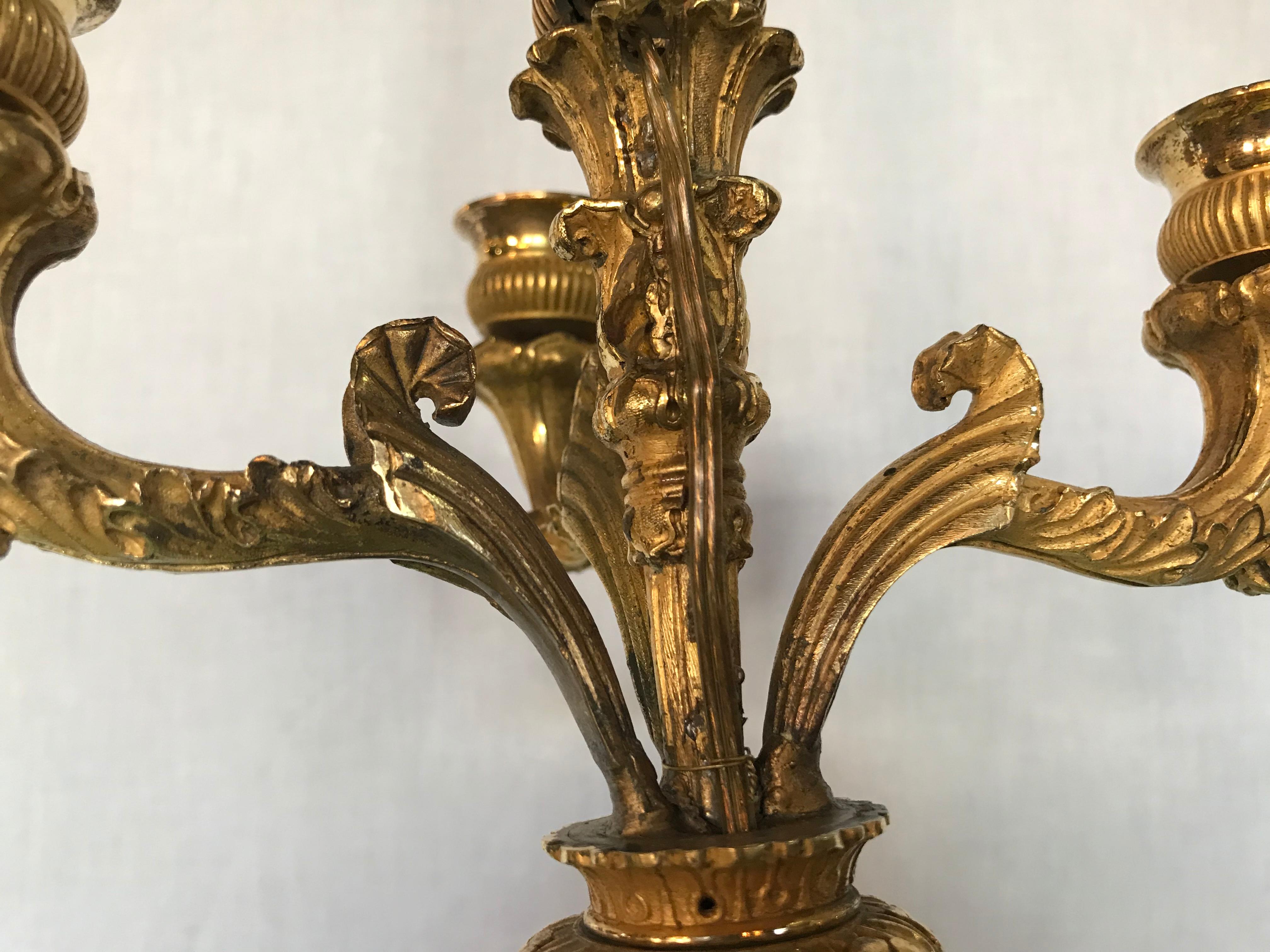 Empire Doré Bronze Candelabra Lamp Having a Patinated Woman Mounted as a Lamp For Sale 5