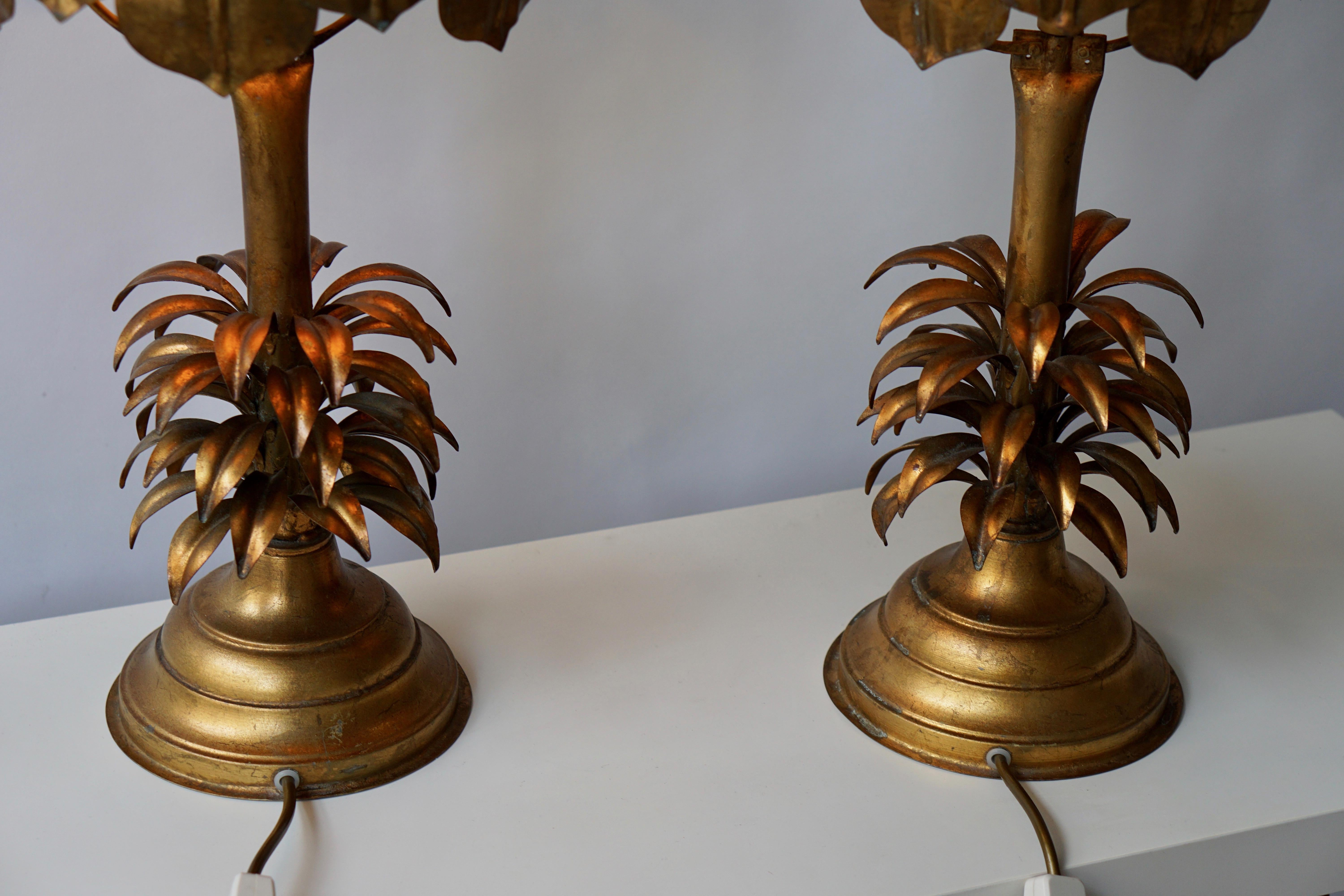 One of Two Gilt Metal Palm Tree Lamp 1