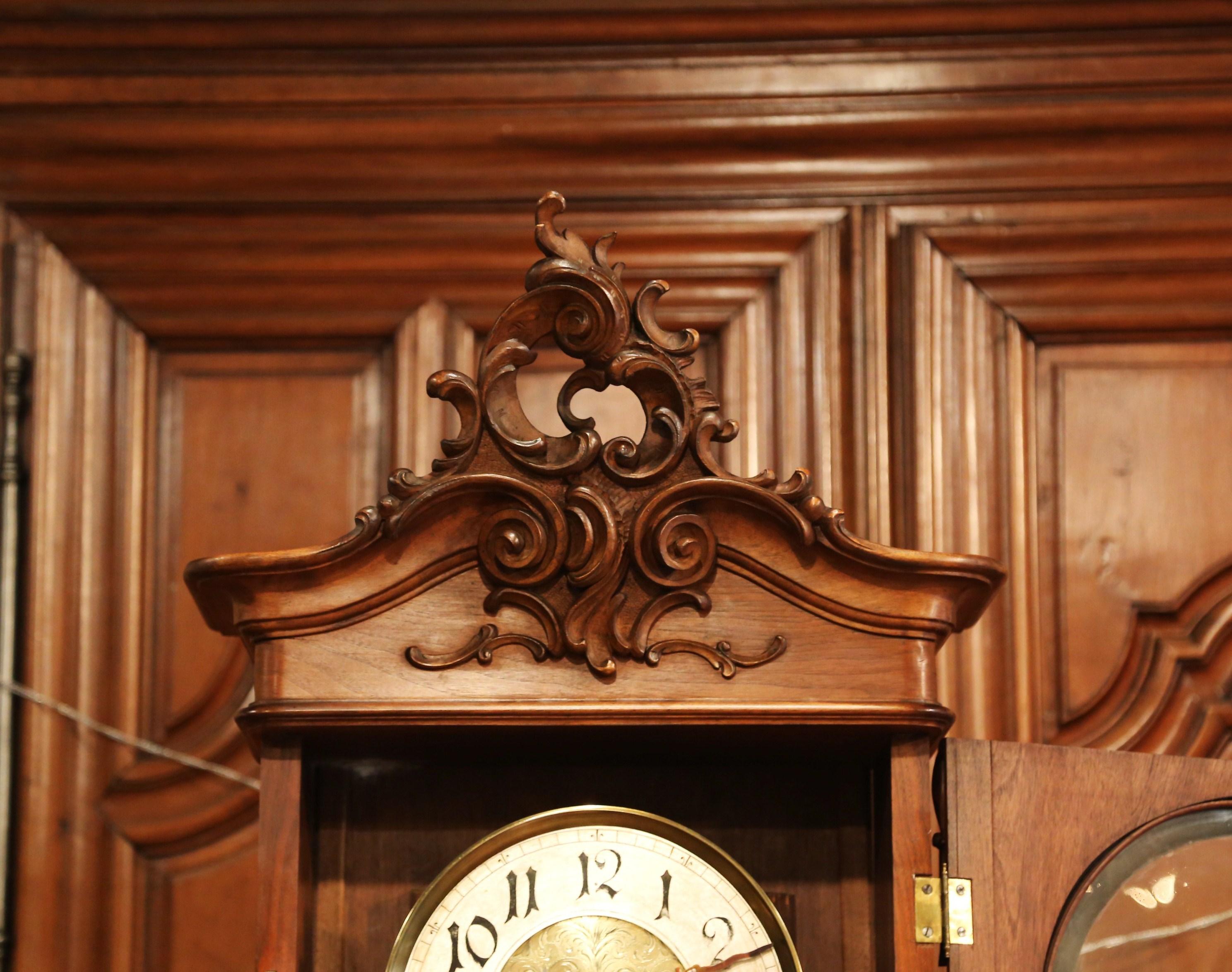 19th Century French Louis XV Carved Walnut Grandfather Clock from Lyon 6