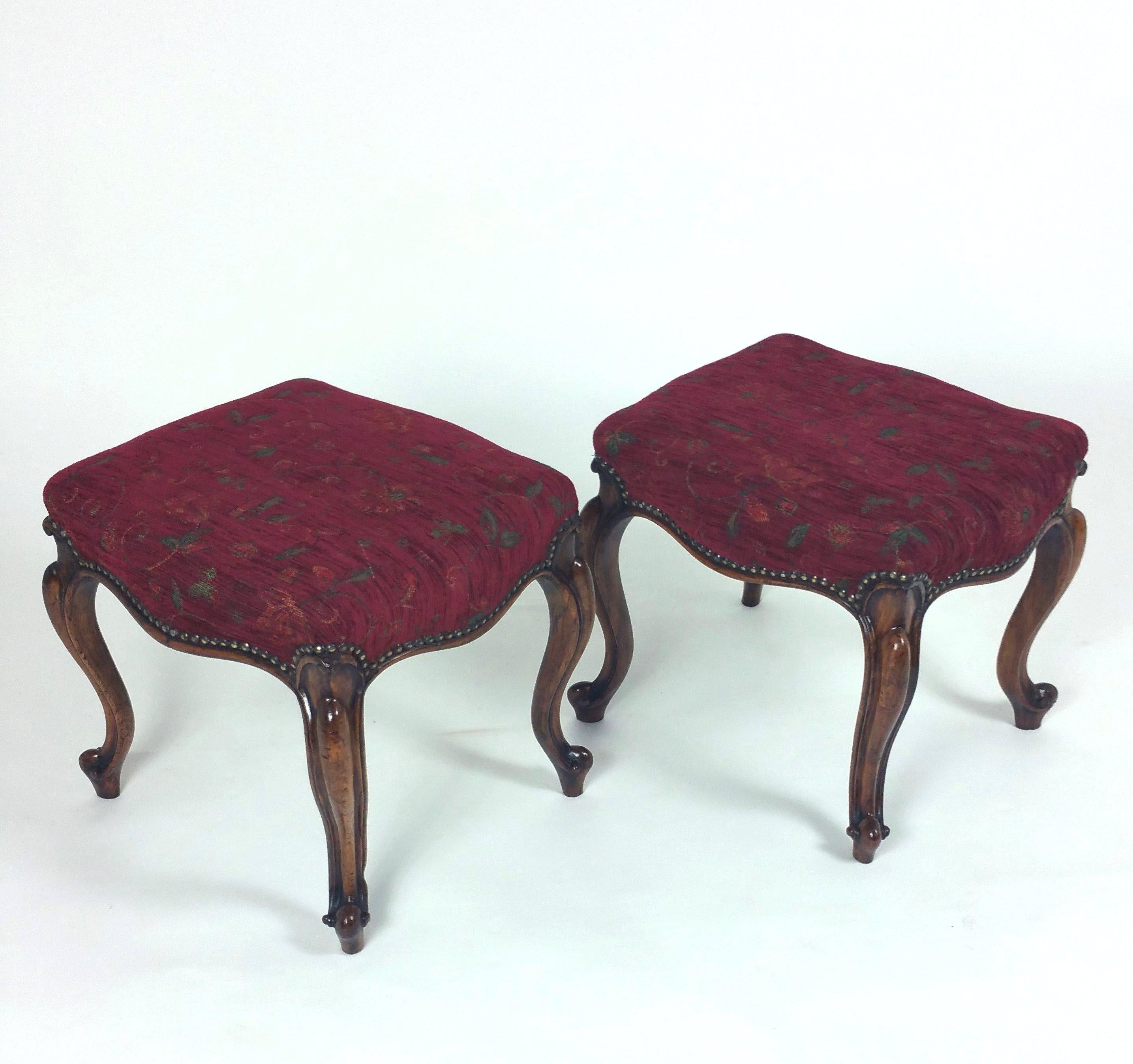Pair of Victorian Carved Walnut Stools 5