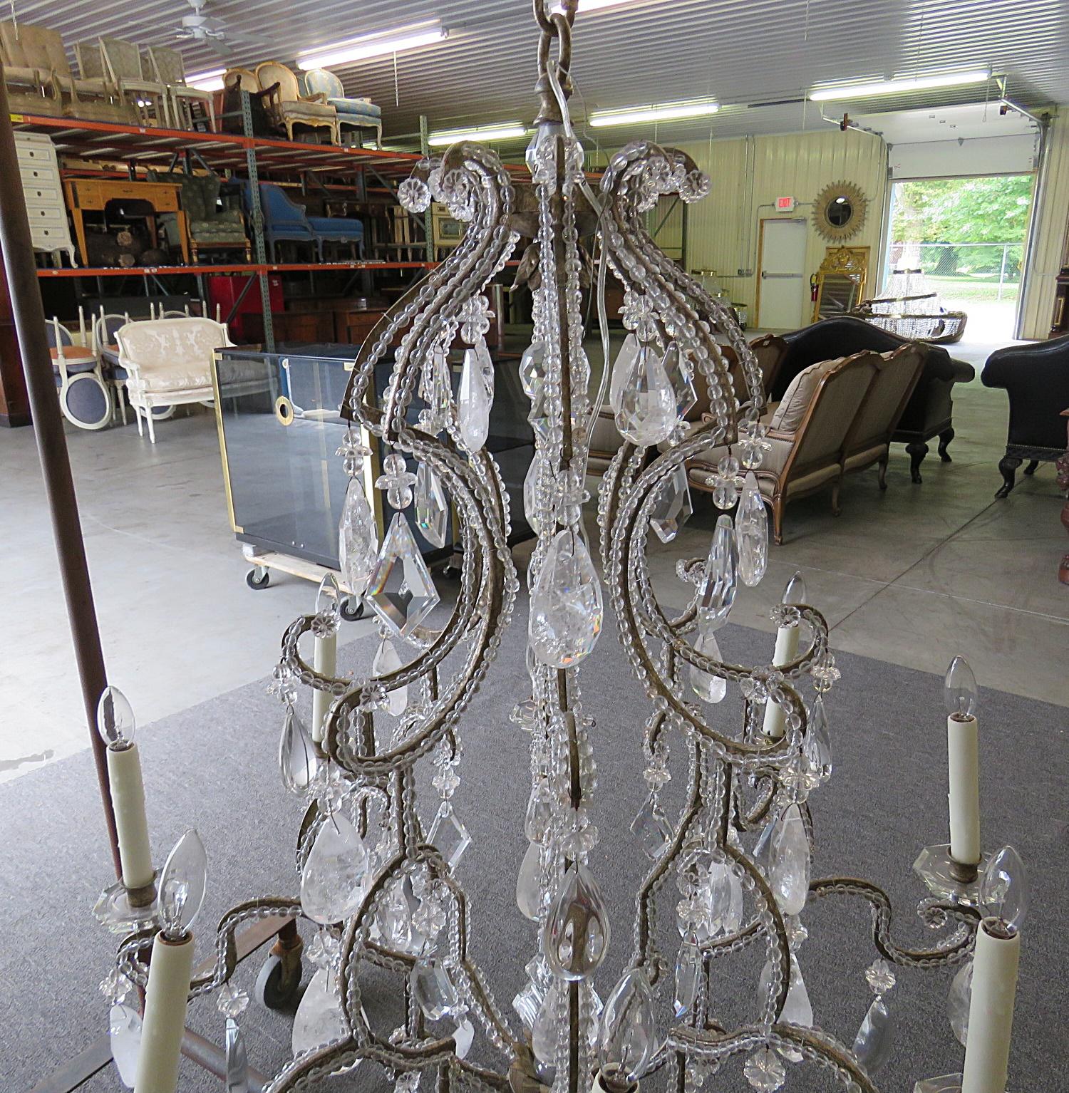 Tall French Vintage Rock Crystal Birdcage Chandelier Attributed to Bagues 5