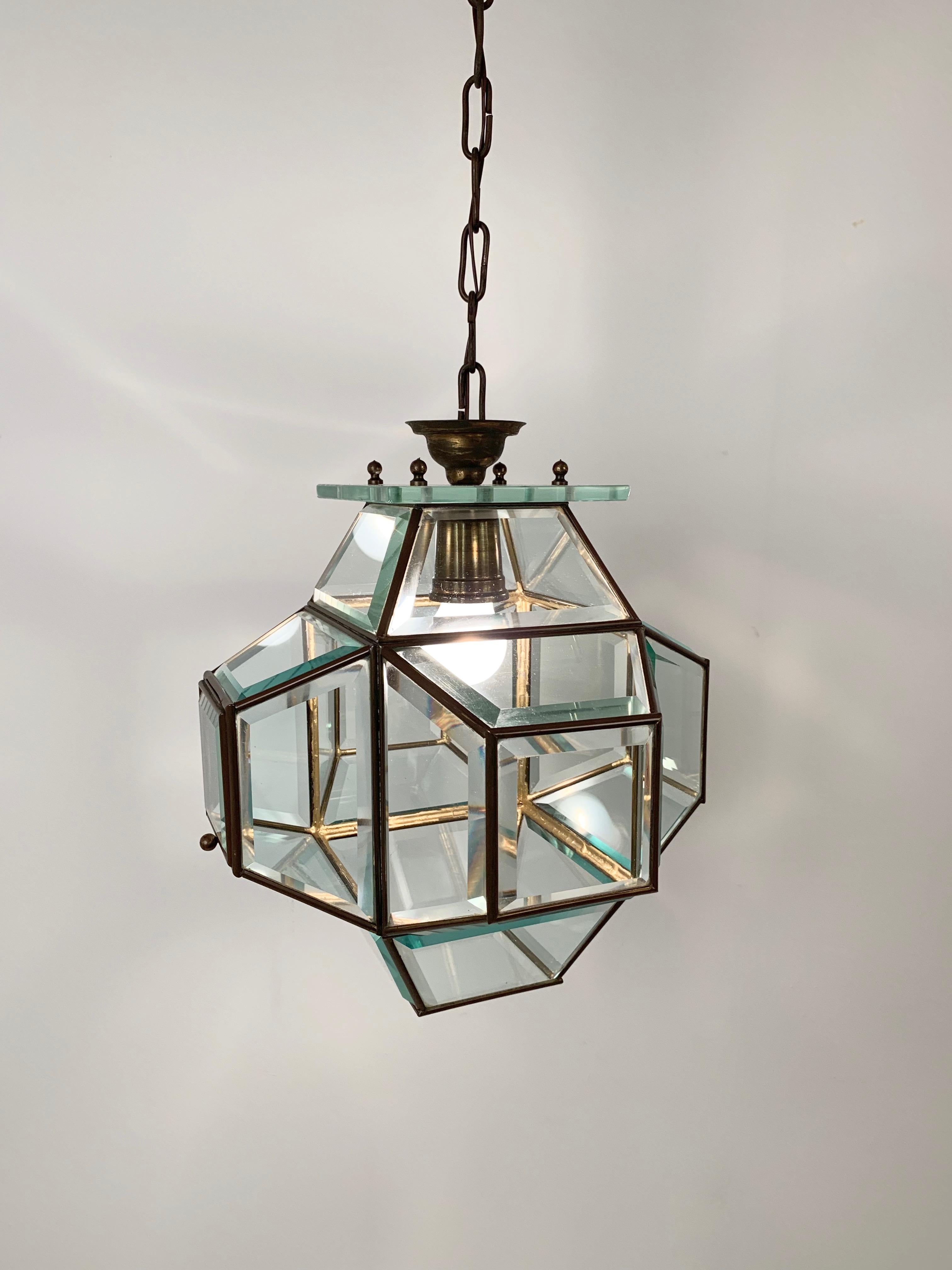 1950s Glass and Brass Lantern Attributed to Fontana Arte, Italy Lighting 6