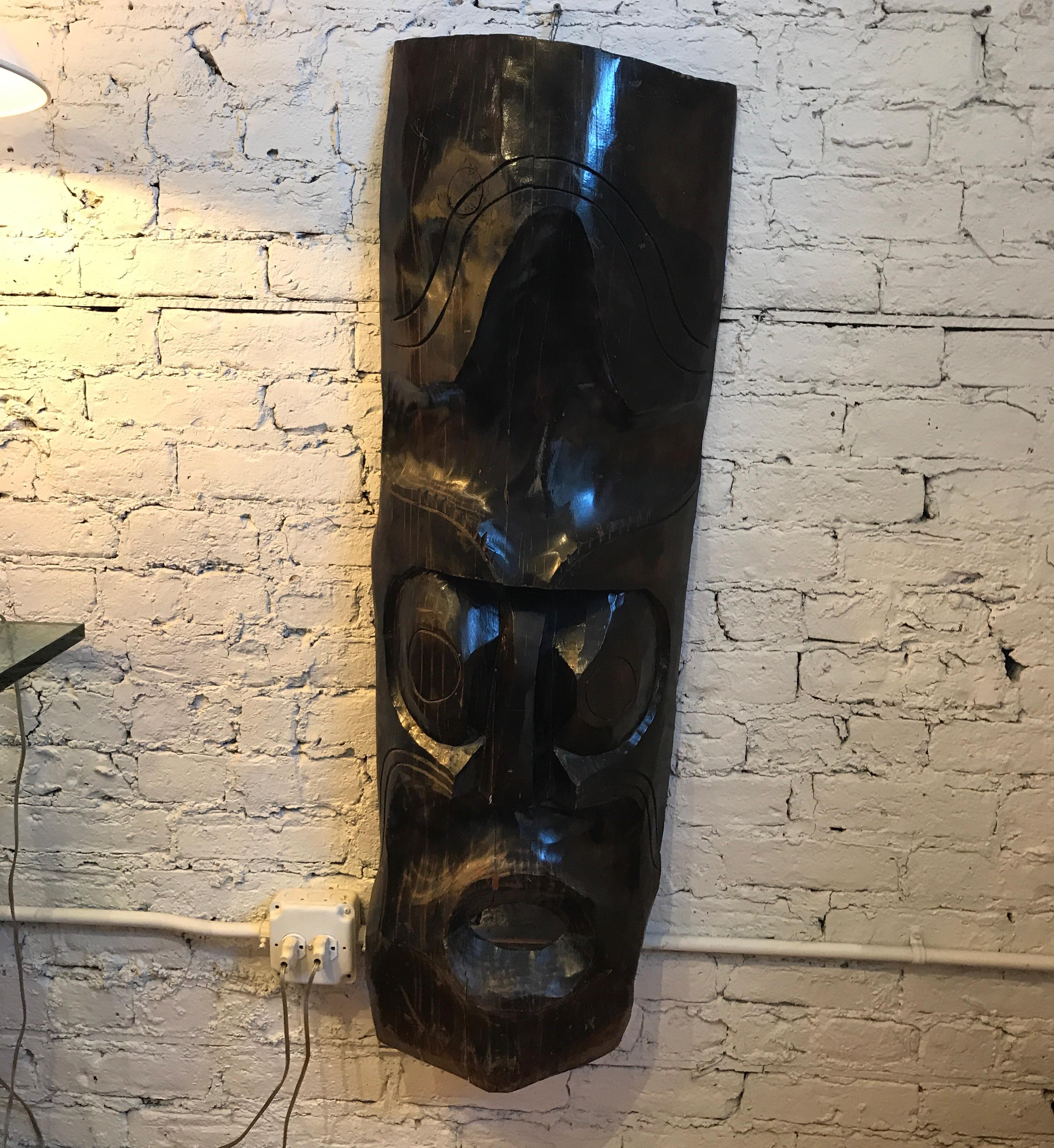Large Carved Wood Tiki Mask For Sale 3