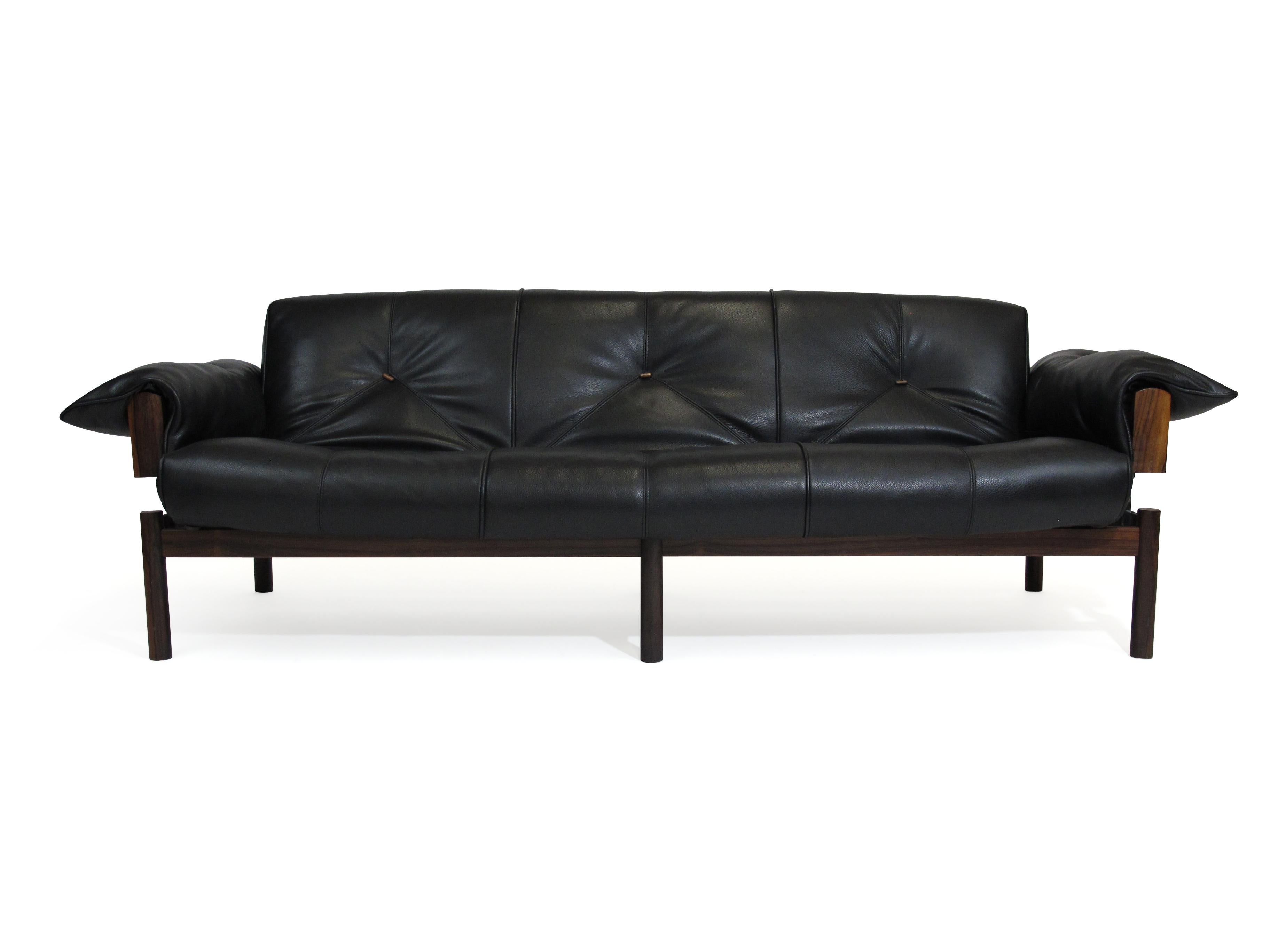 1960 Percival Lafer Brazilian Rosewood Sofa and Chair in Black Leather 6