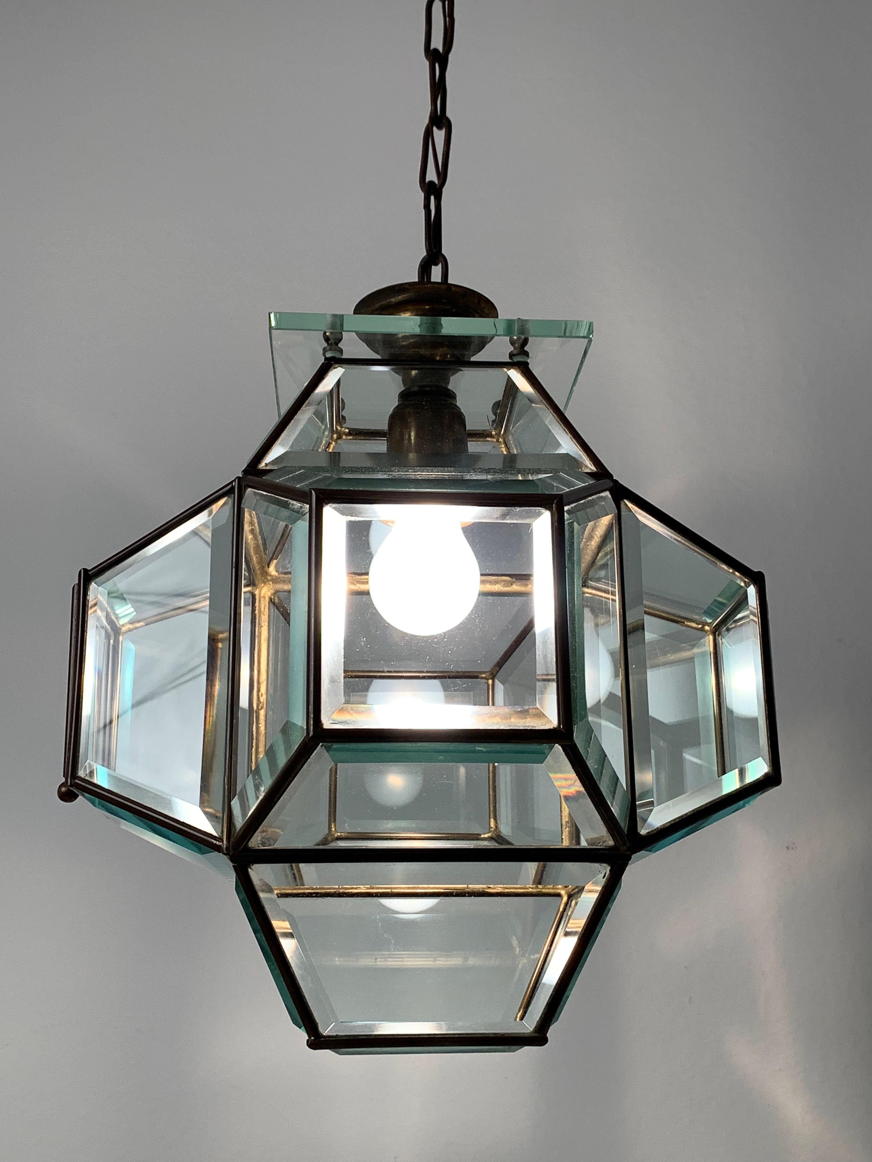 1950s Glass and Brass Lantern Attributed to Fontana Arte, Italy Lighting 7