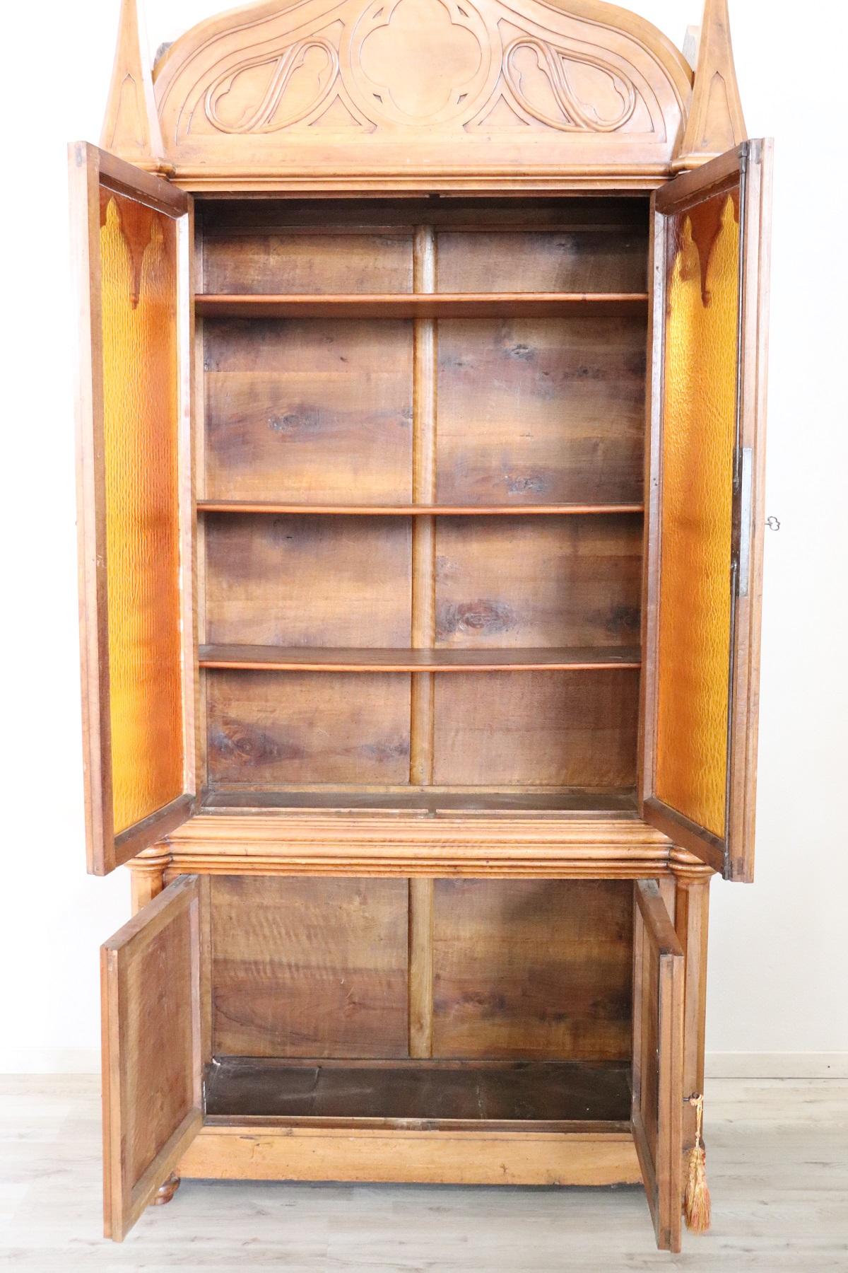 19th Century French Gothic Style Walnut Carved Bookcase or Sideboard 9