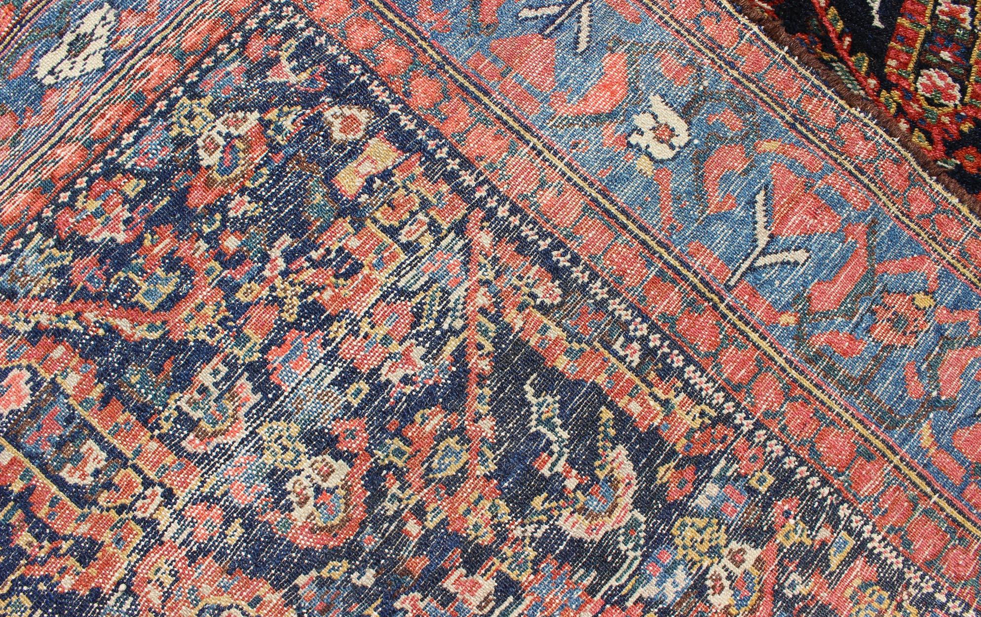 All-Over Design Antique Persian Malayer Long Runner in Blue and Burnt Orange  7