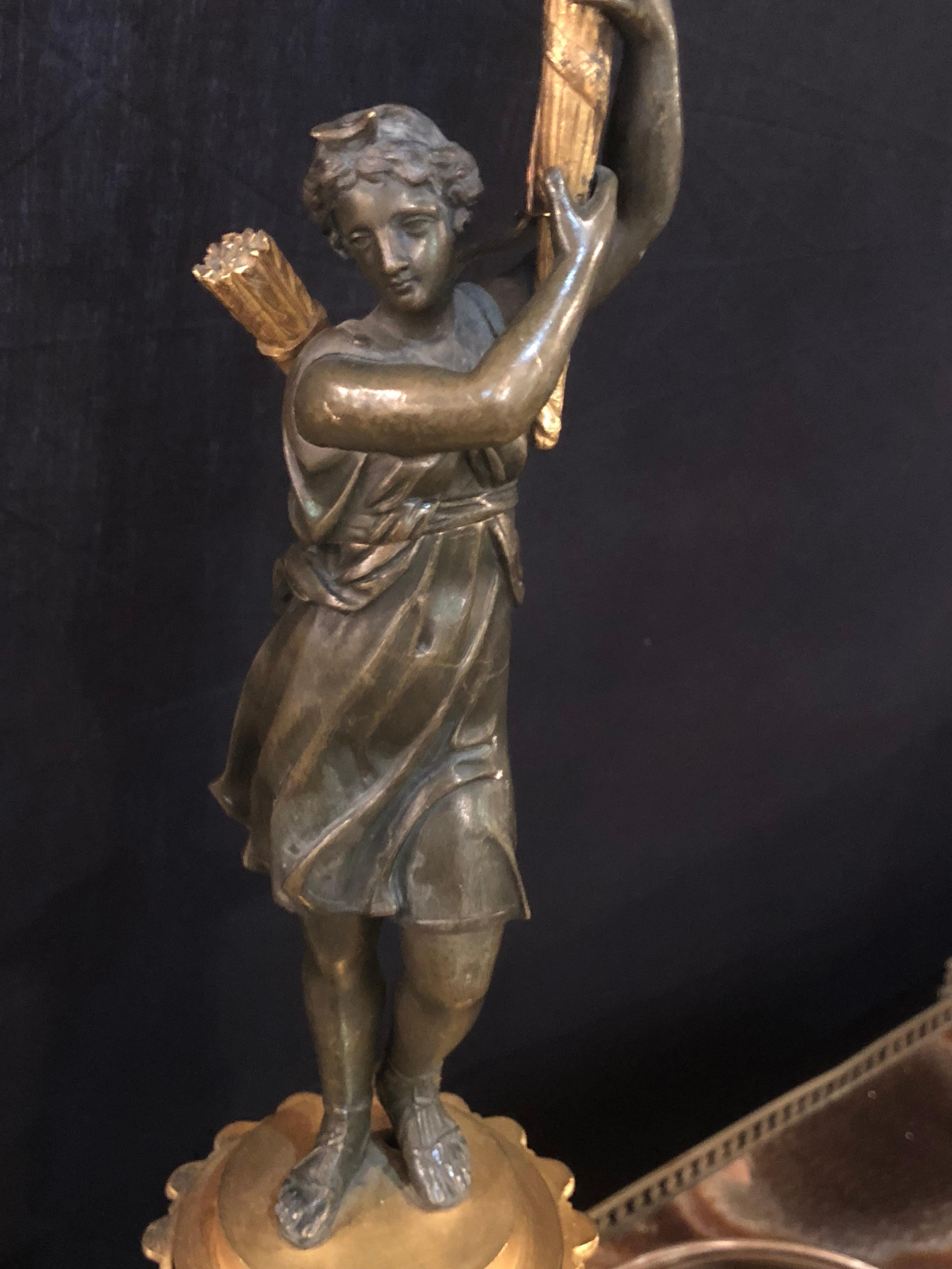 Empire Doré Bronze Candelabra Lamp Having a Patinated Woman Mounted as a Lamp For Sale 8