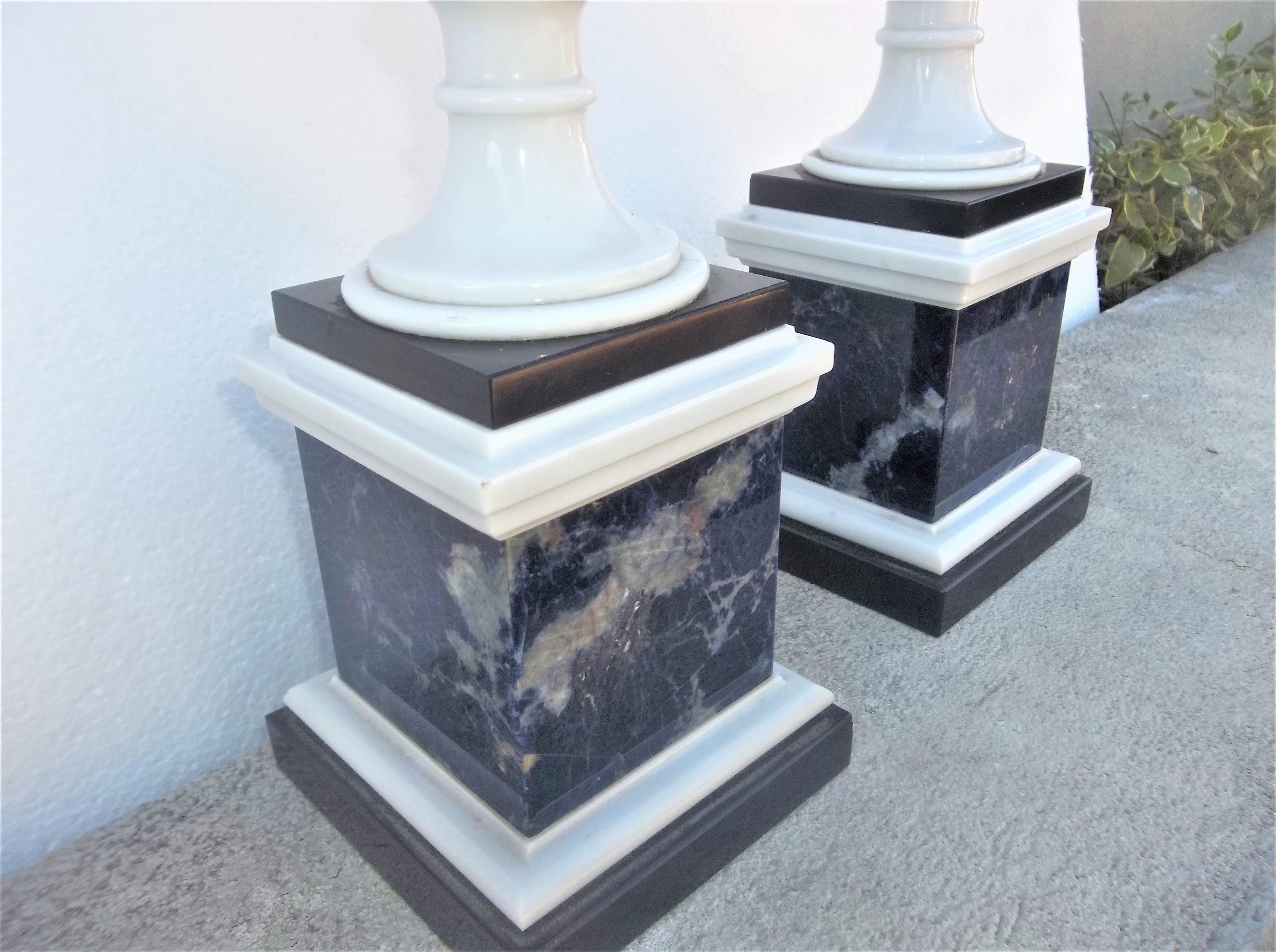 Tall Pair of Neoclassical Styled Lapis Inlaid Urn Garniture Candlesticks 8
