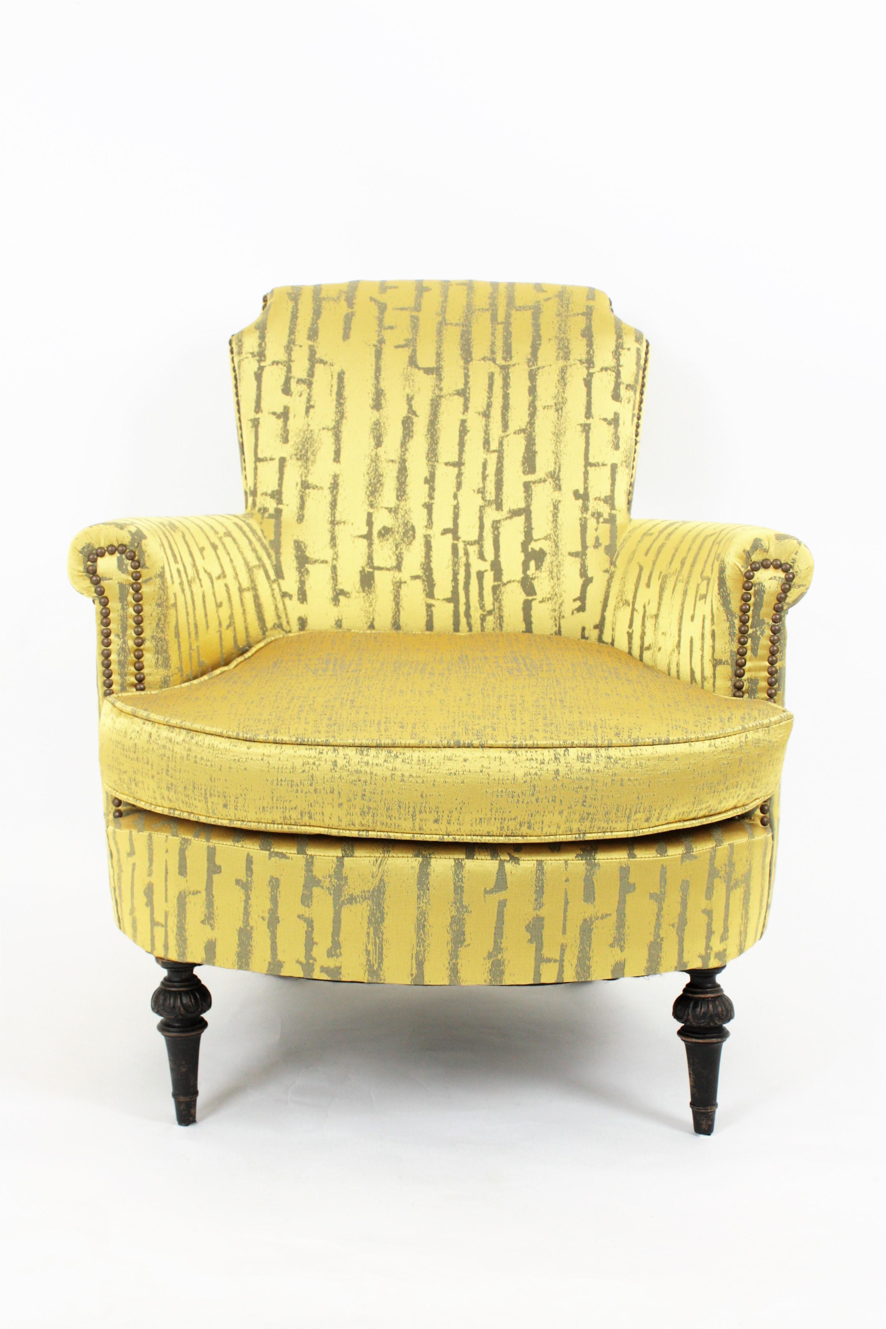 French 1930s Louis XVI Style Armchair in Damask Modern Fabric 8