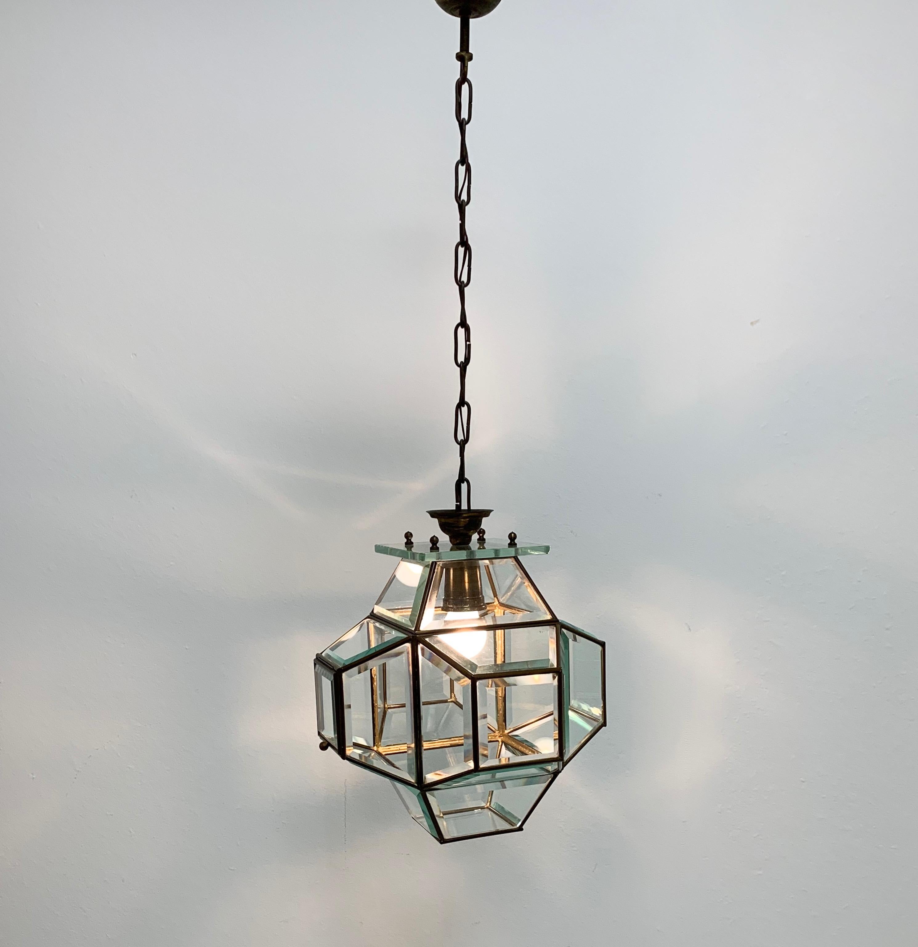 1950s Glass and Brass Lantern Attributed to Fontana Arte, Italy Lighting 10