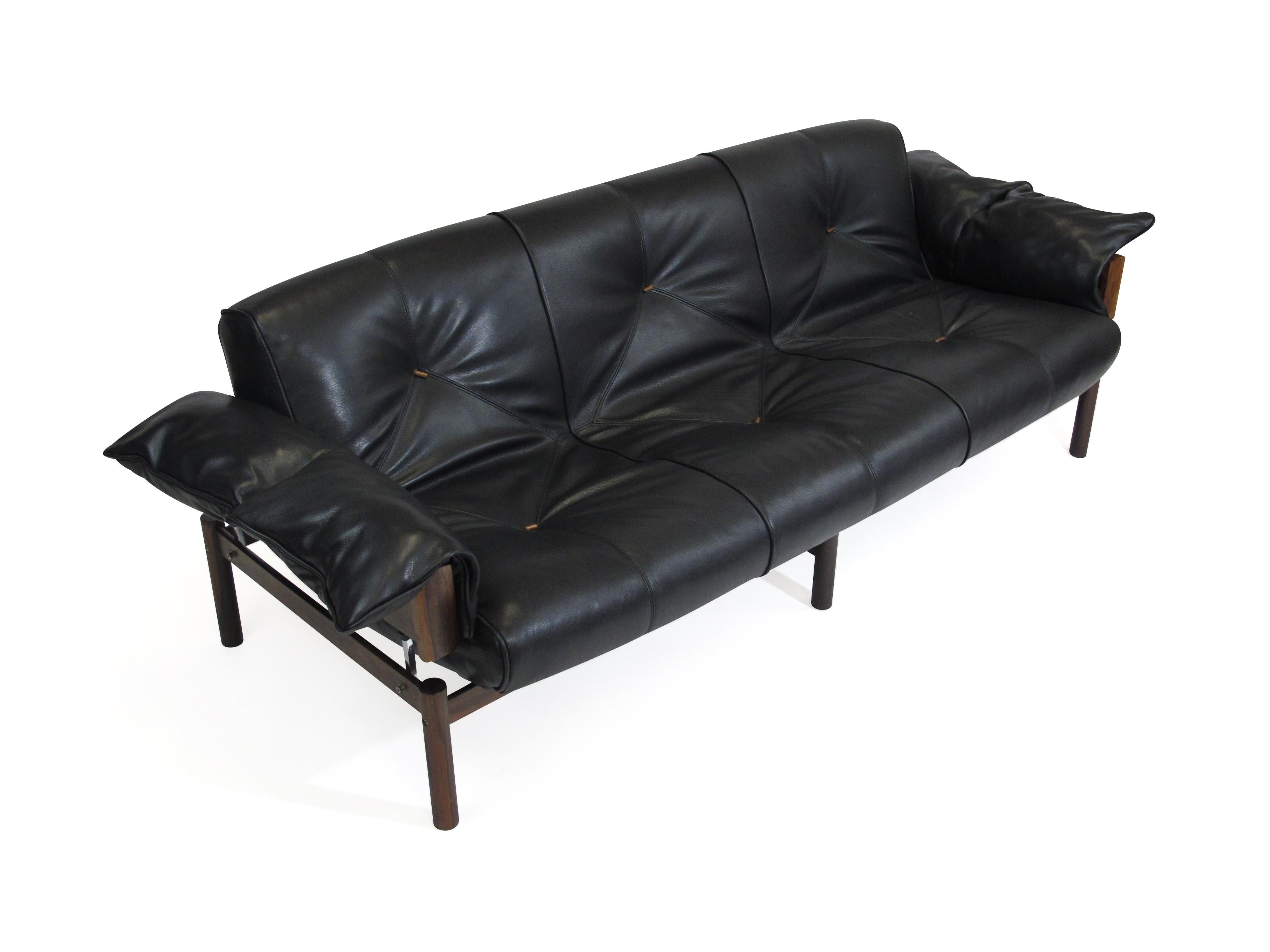 1960 Percival Lafer Brazilian Rosewood Sofa and Chair in Black Leather 10