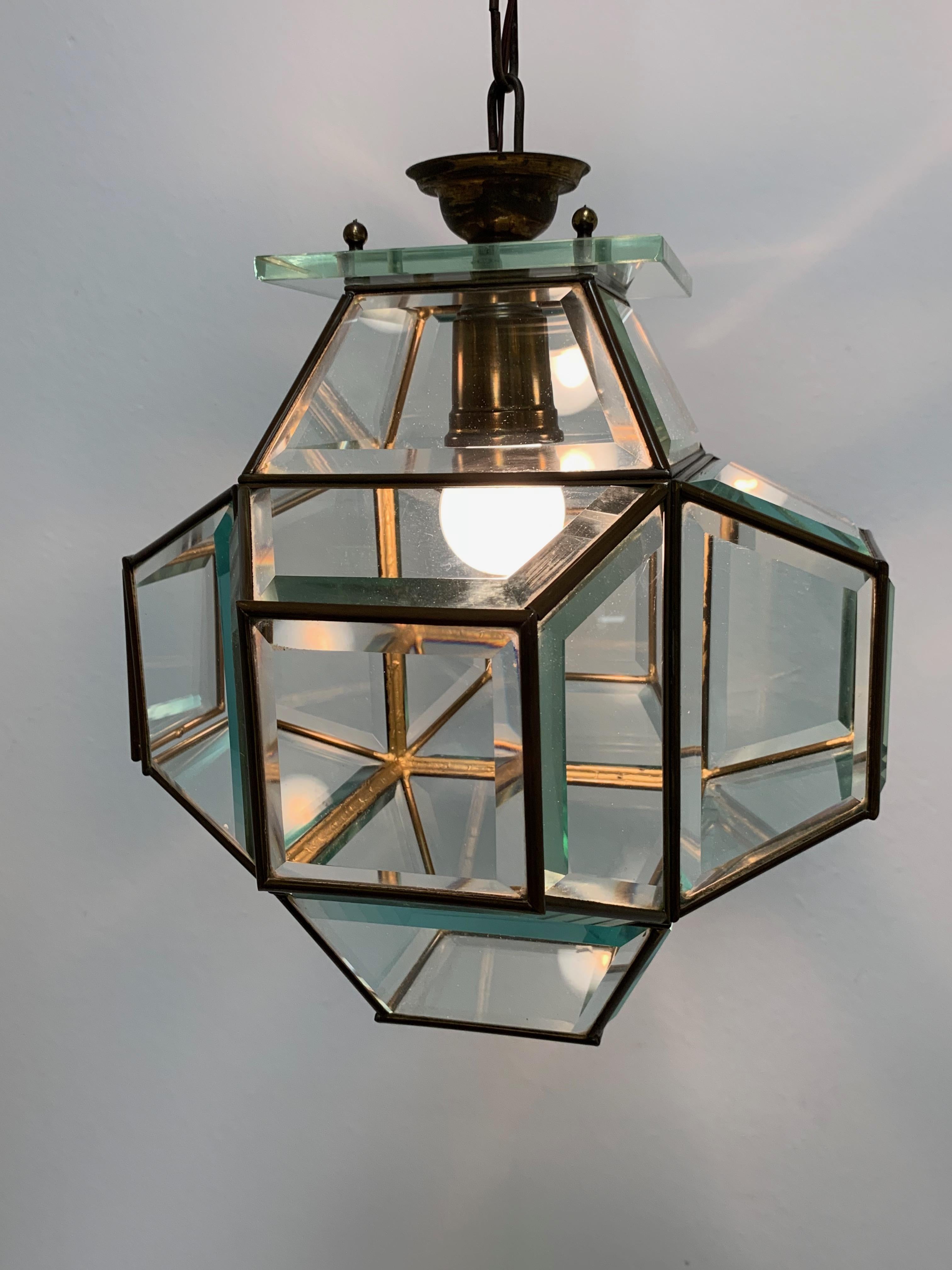 1950s Glass and Brass Lantern Attributed to Fontana Arte, Italy Lighting 11