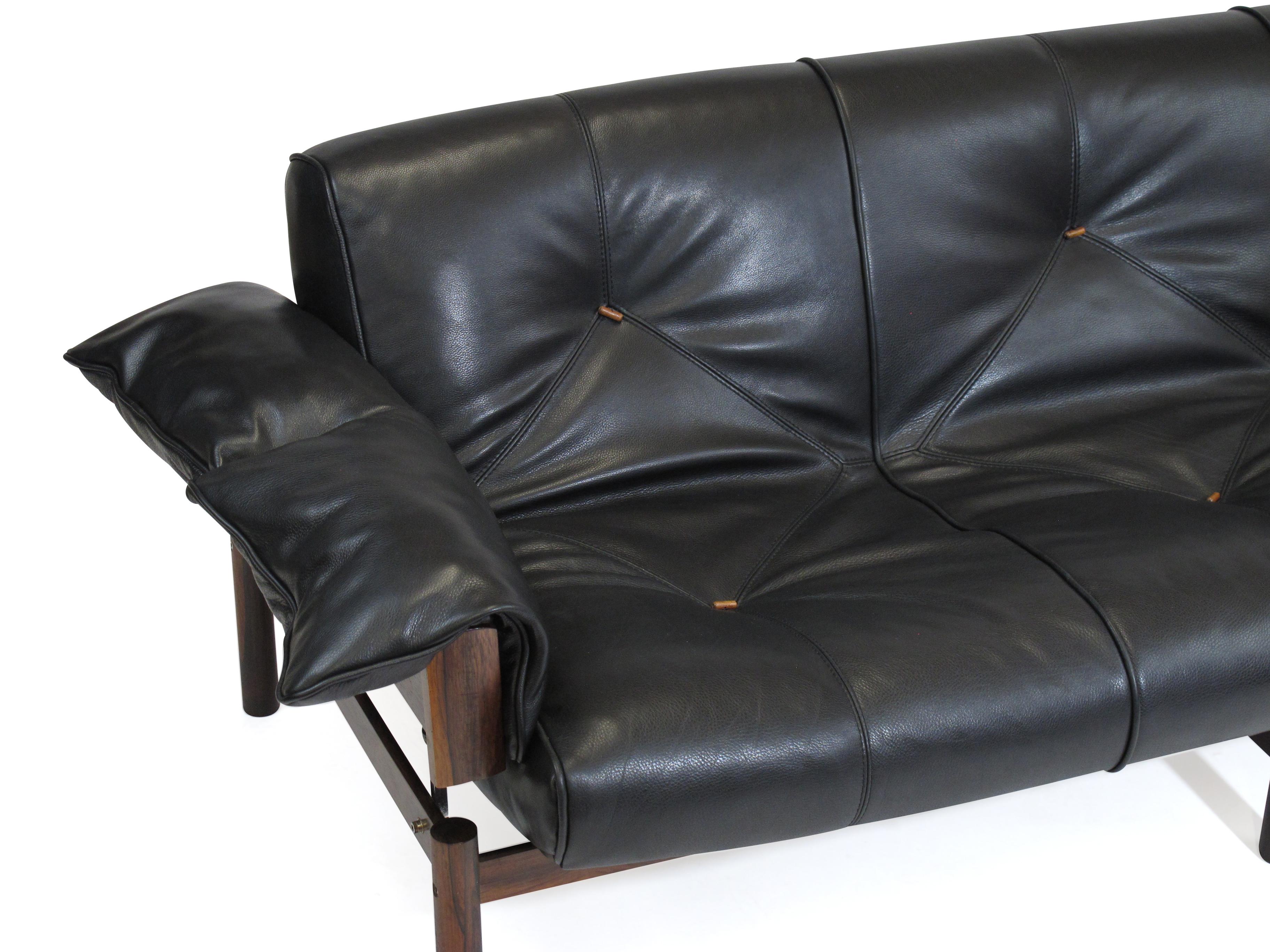 1960 Percival Lafer Brazilian Rosewood Sofa and Chair in Black Leather 11