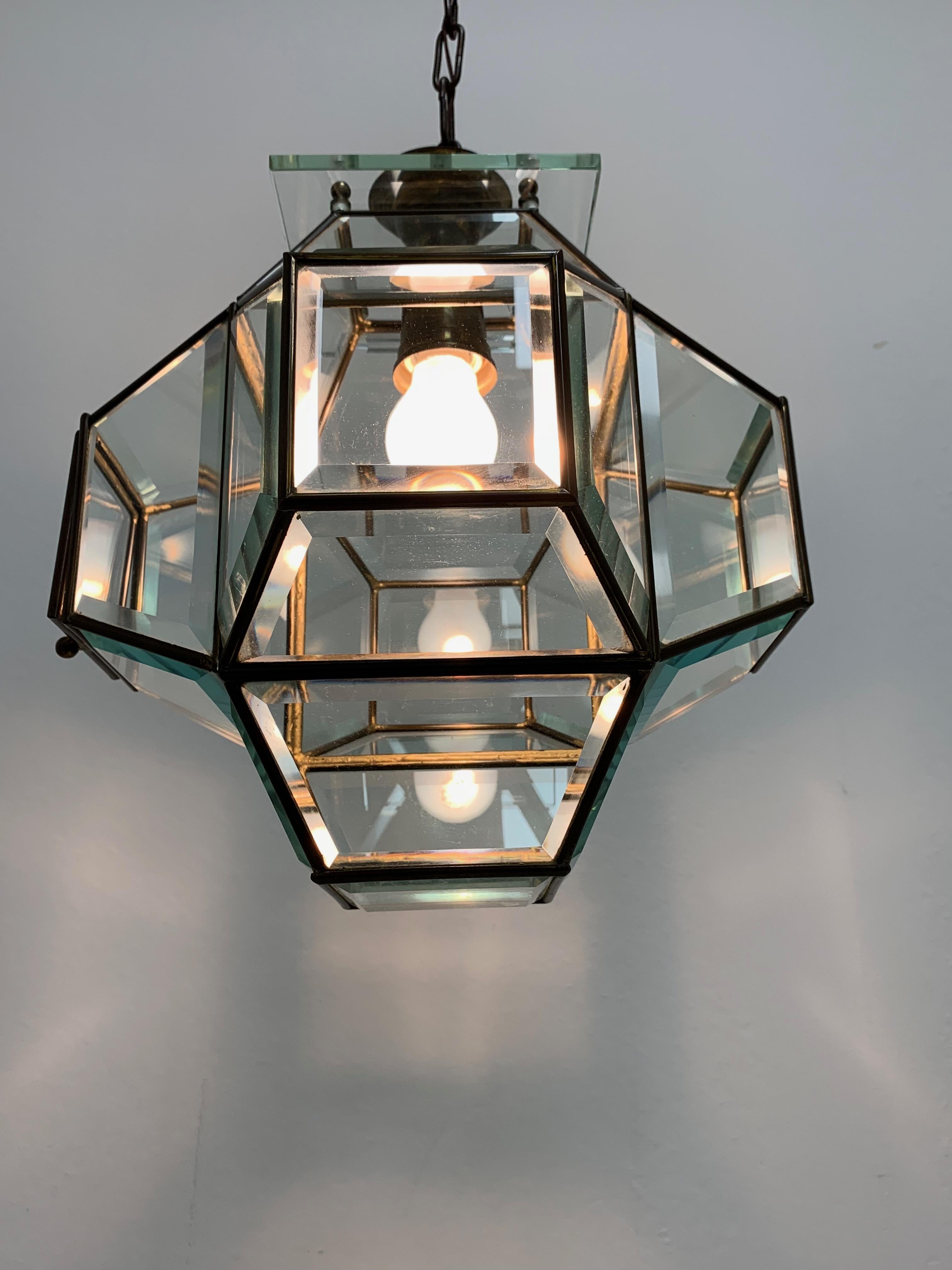 1950s Glass and Brass Lantern Attributed to Fontana Arte, Italy Lighting 12