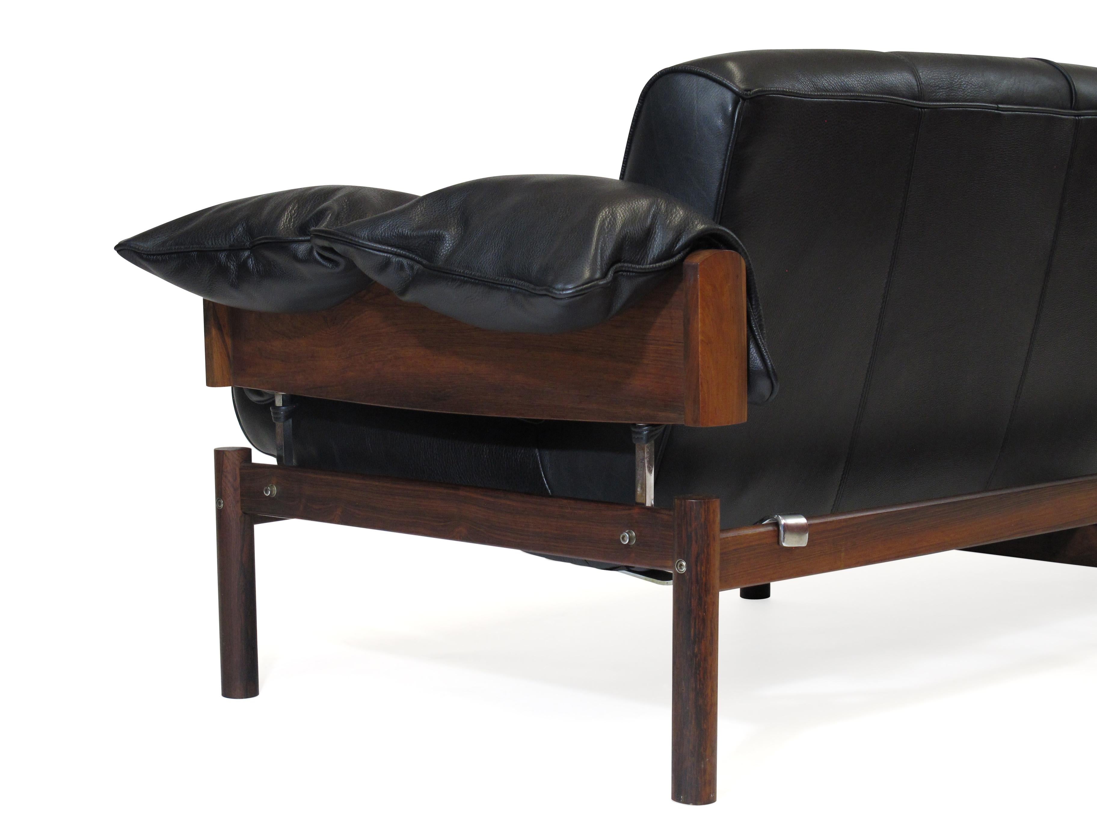 1960 Percival Lafer Brazilian Rosewood Sofa and Chair in Black Leather 12