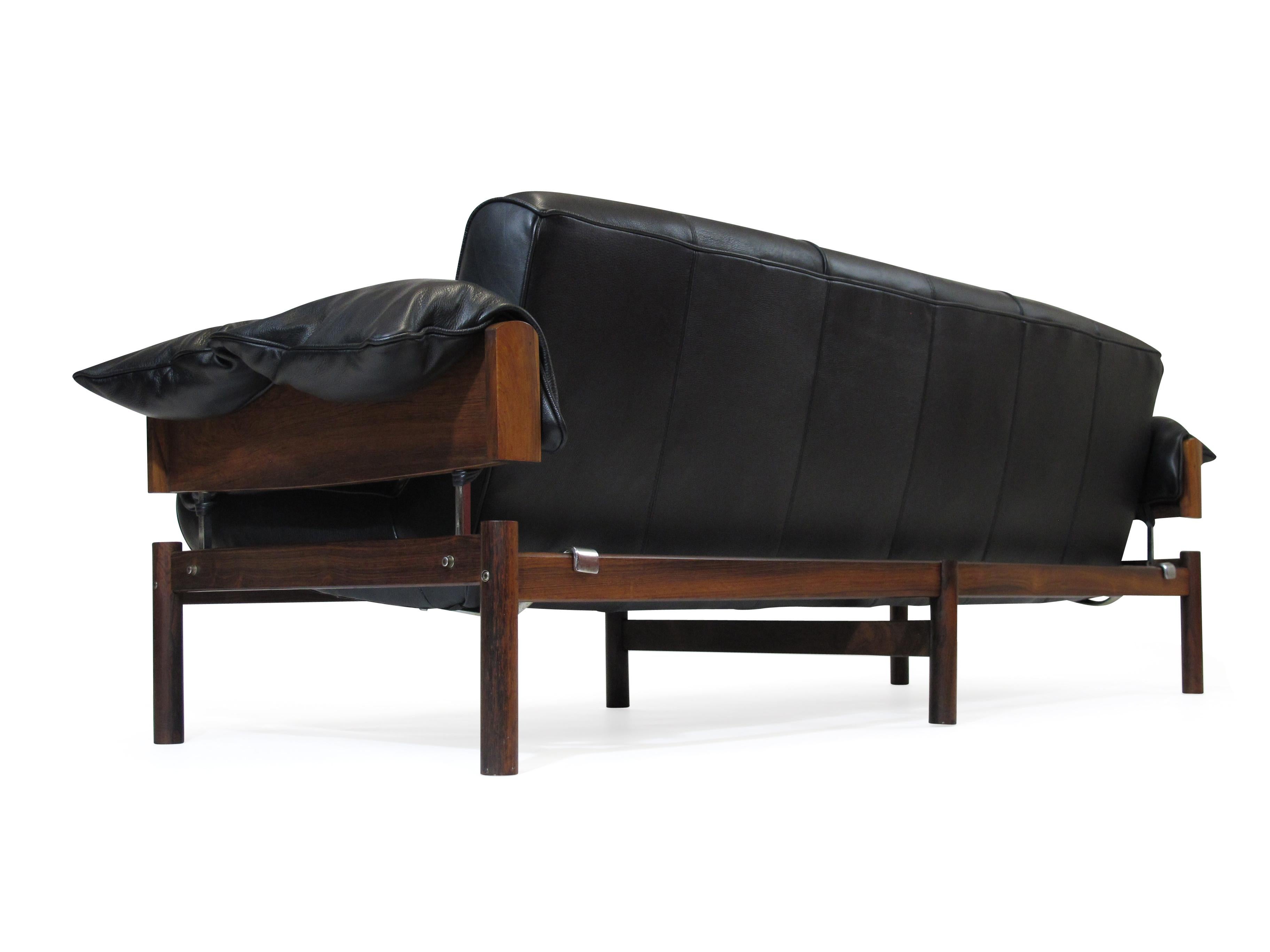 1960 Percival Lafer Brazilian Rosewood Sofa and Chair in Black Leather 13