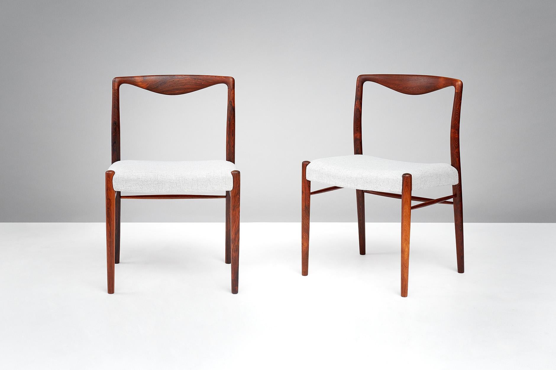 Produced by Soren Willadsen, Denmark. Brazilian rosewood frame, seat reupholstered in Kvadrat Tonica wool fabric.